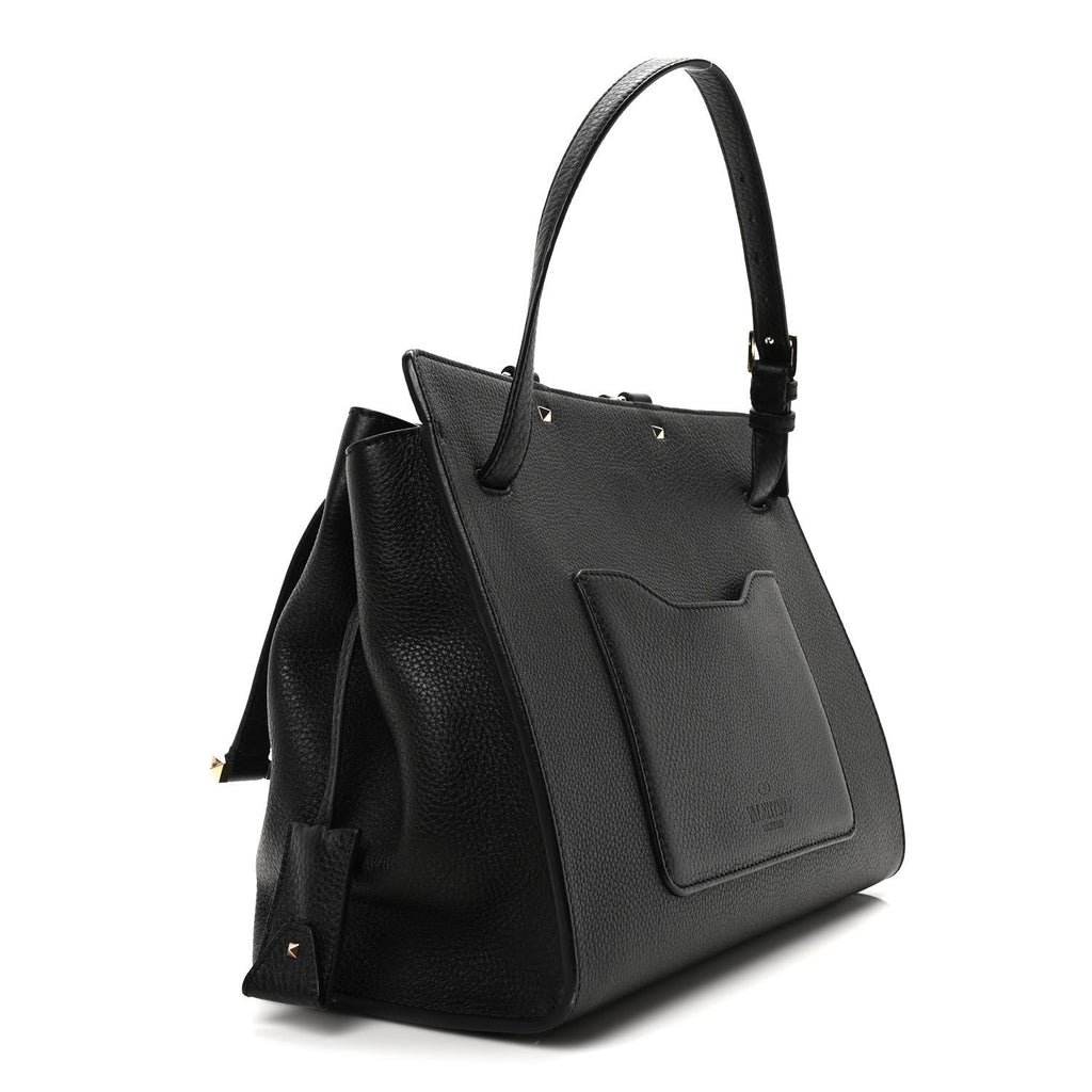 Pebbled Calfskin Large JoyLock Satchel Black