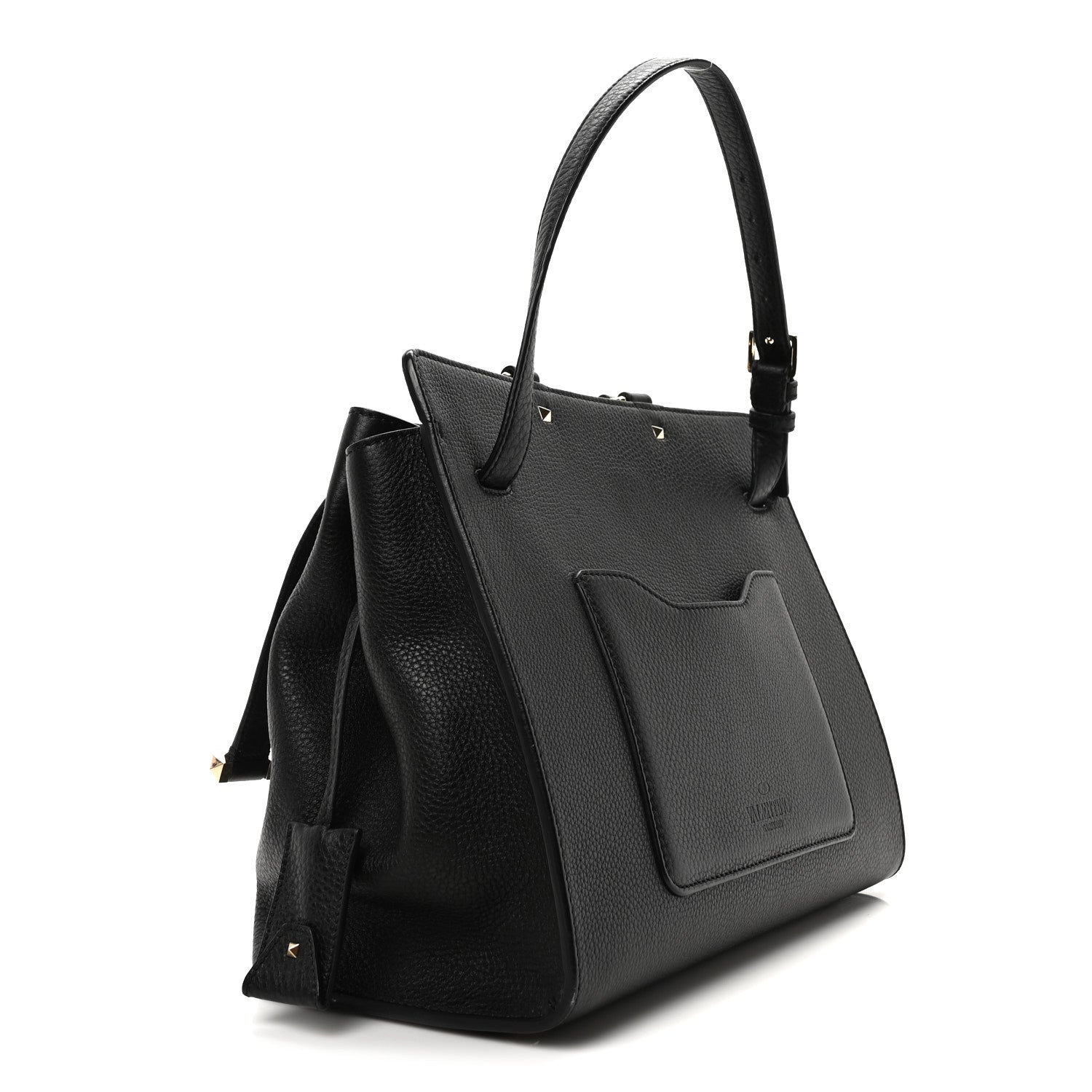 Pebbled Calfskin Large JoyLock Satchel Black