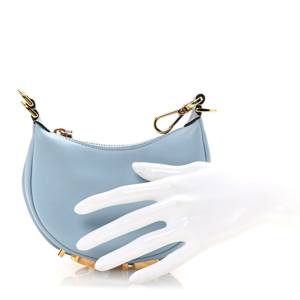 Vitello Grace Matte Nano Fendigraphy Hobo Charm Azzurro Baby
