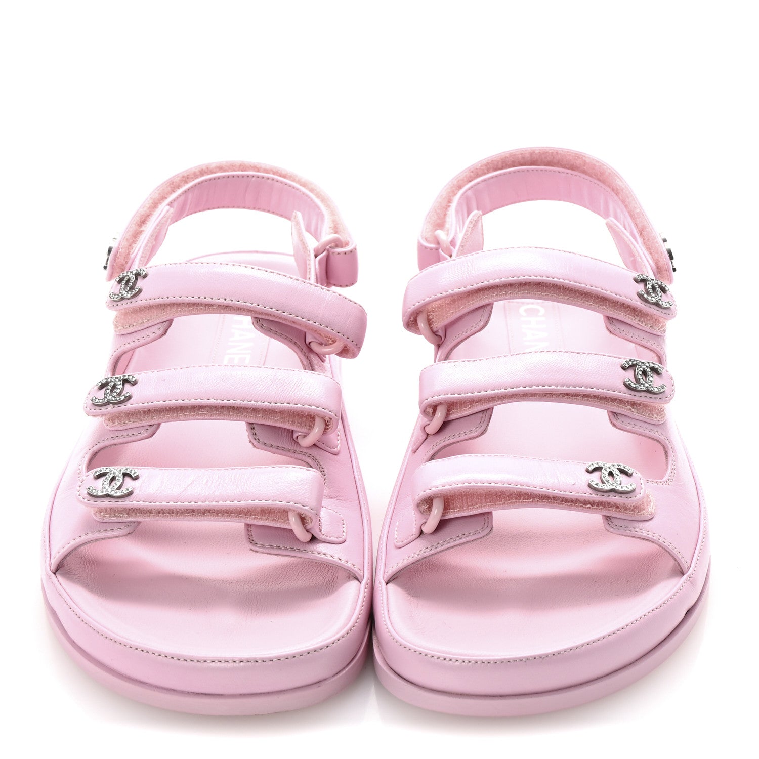 Lambskin Crystal CC Velcro Dad Sandals 36.5 Light Pink