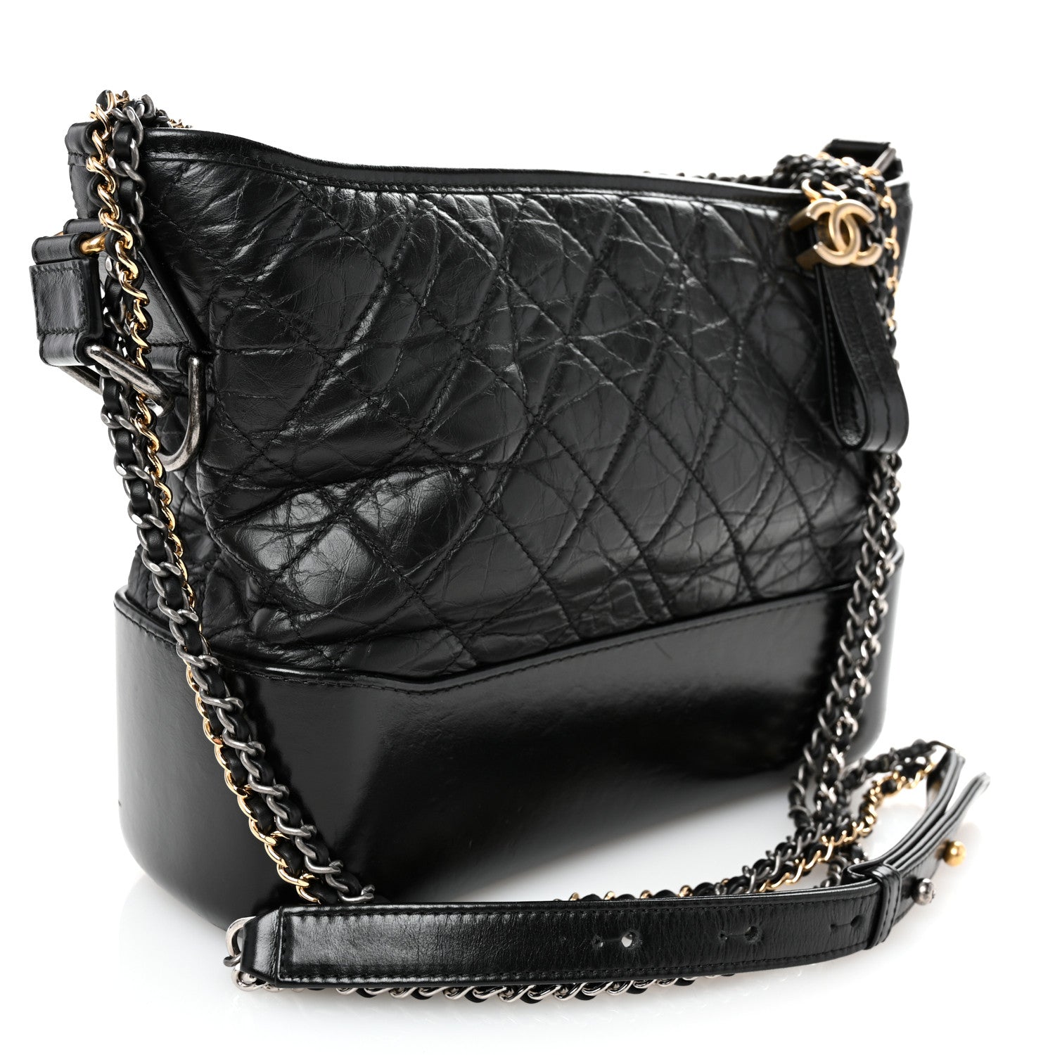 Aged Calfskin Quilted Medium Gabrielle Hobo Black