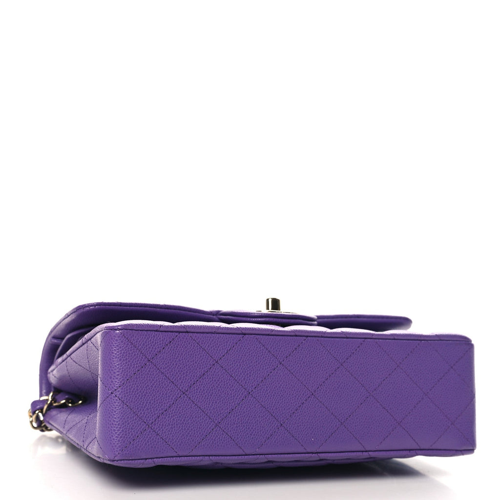 Caviar Quilted Small Double Flap Purple