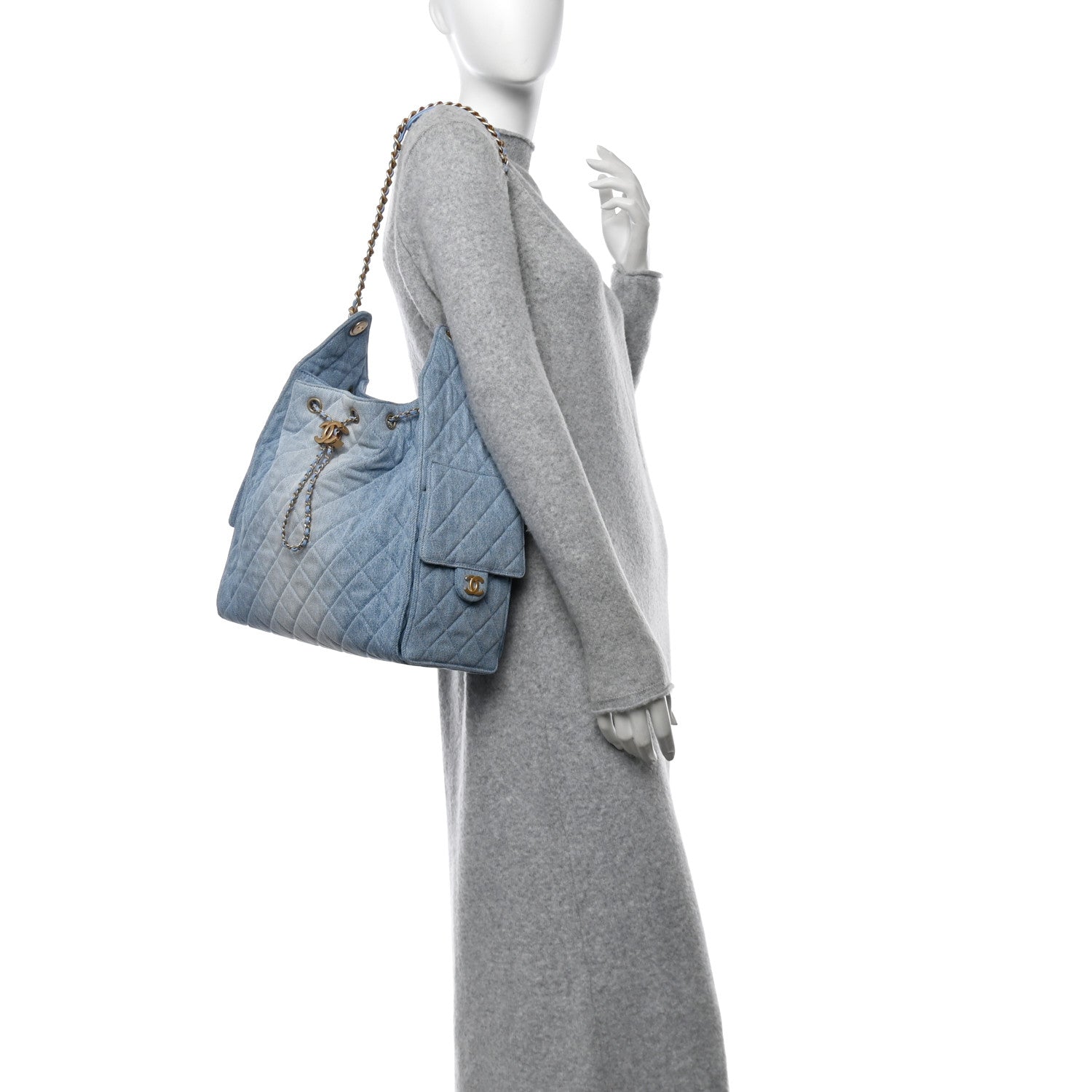 Washed Denim Quilted Medium Chanel 25 Handbag Blue