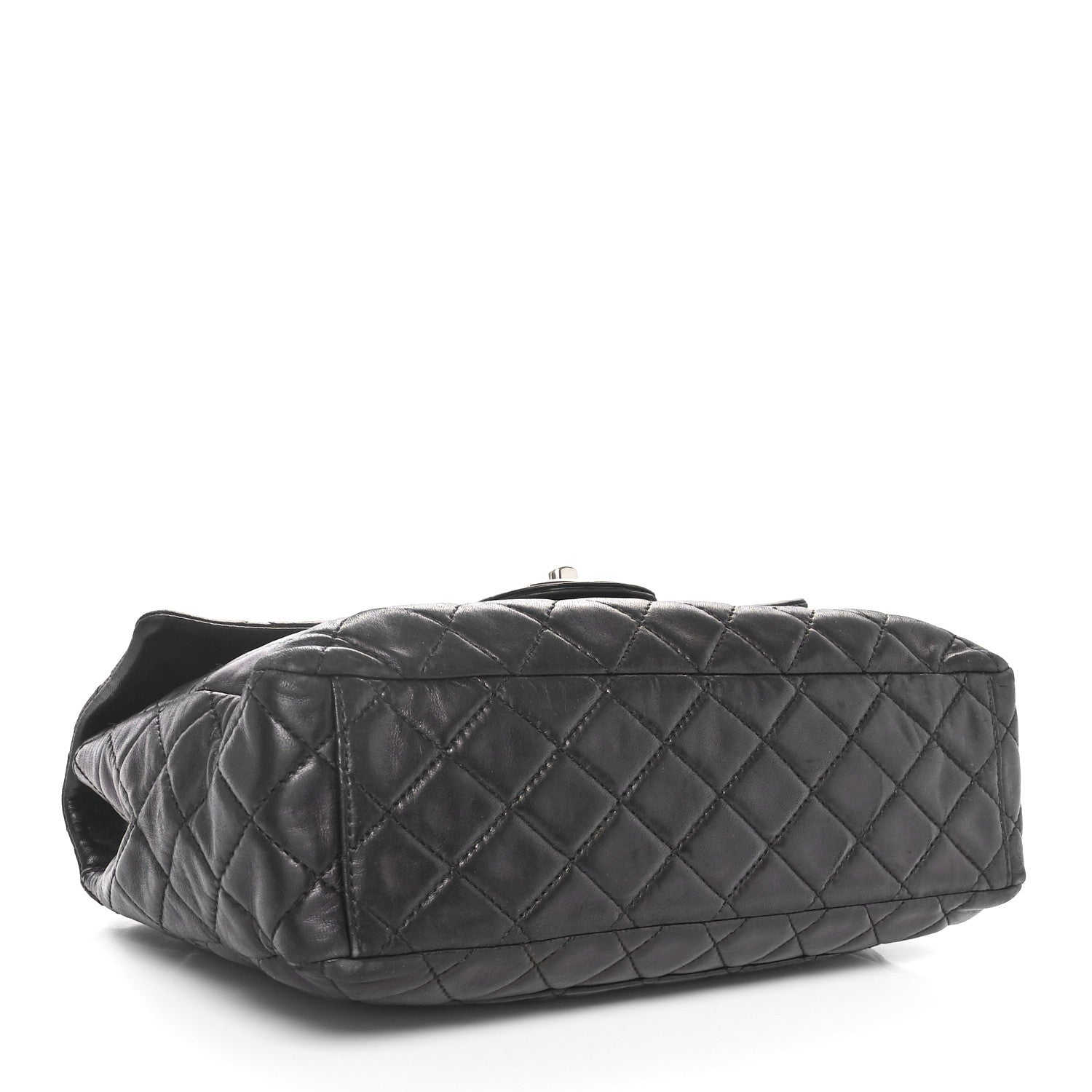 Washed Lambskin Quilted Maxi Single Flap Black