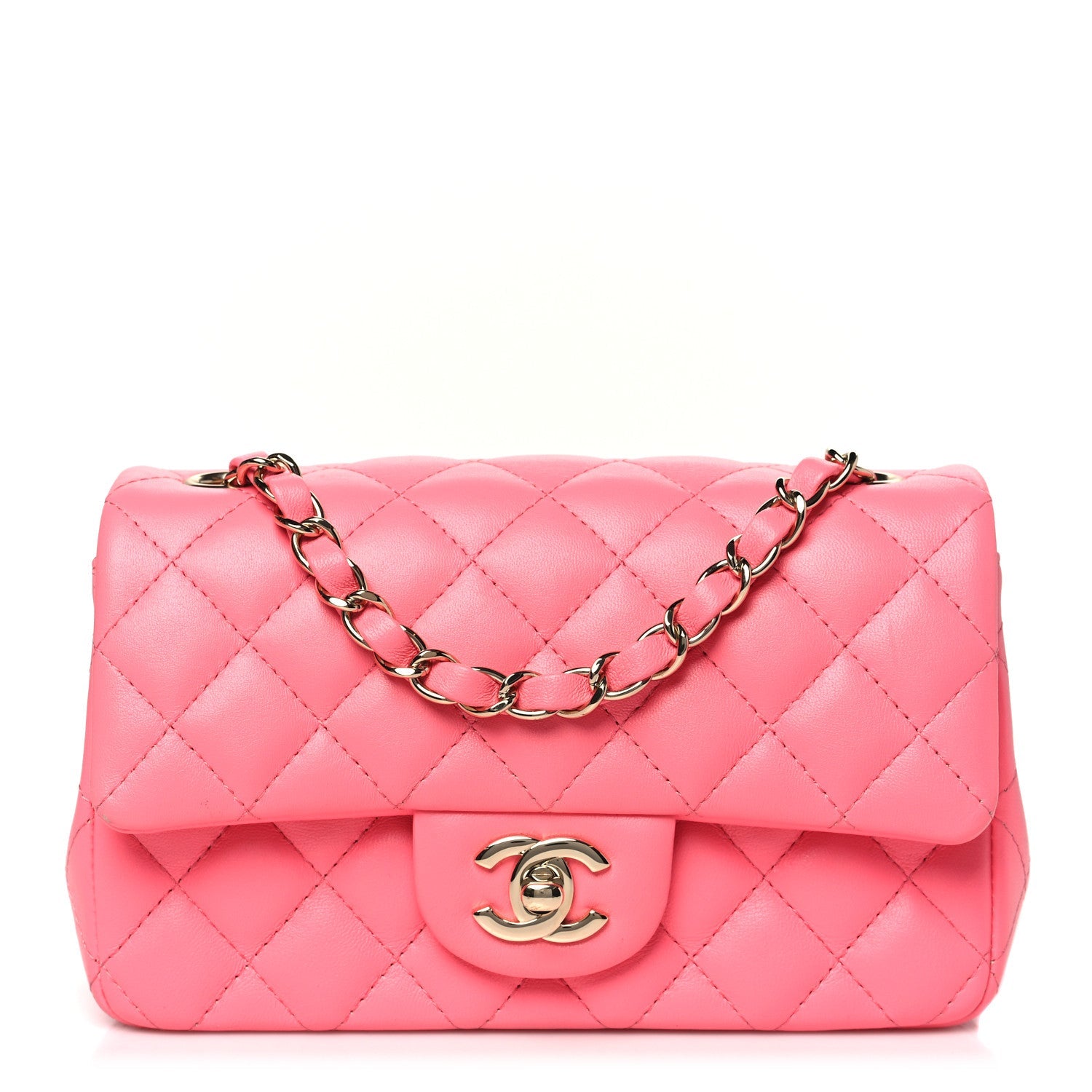 Lambskin Quilted Mini Rectangular Flap Pink