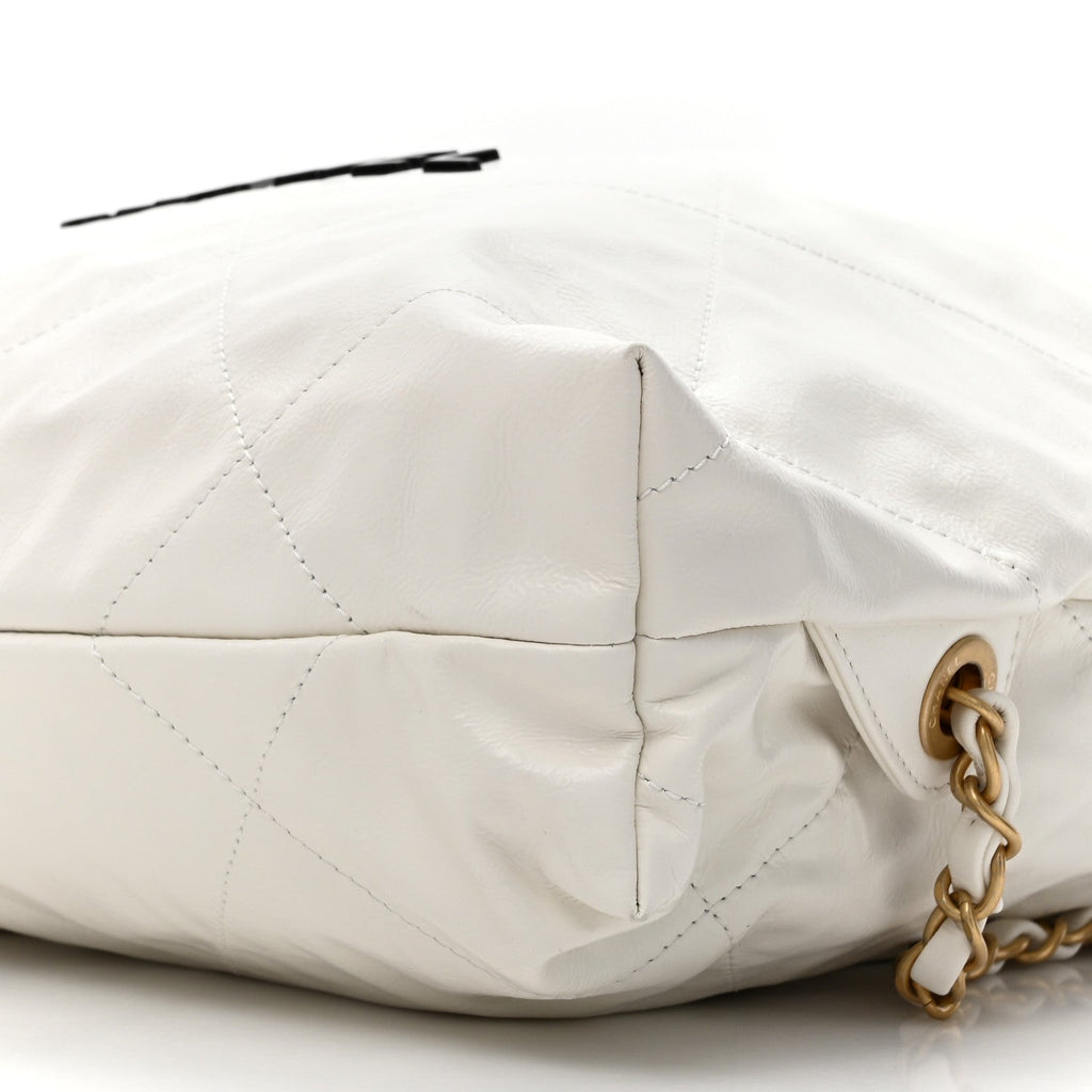 Shiny Calfskin Quilted Chanel 22 Backpack White Black