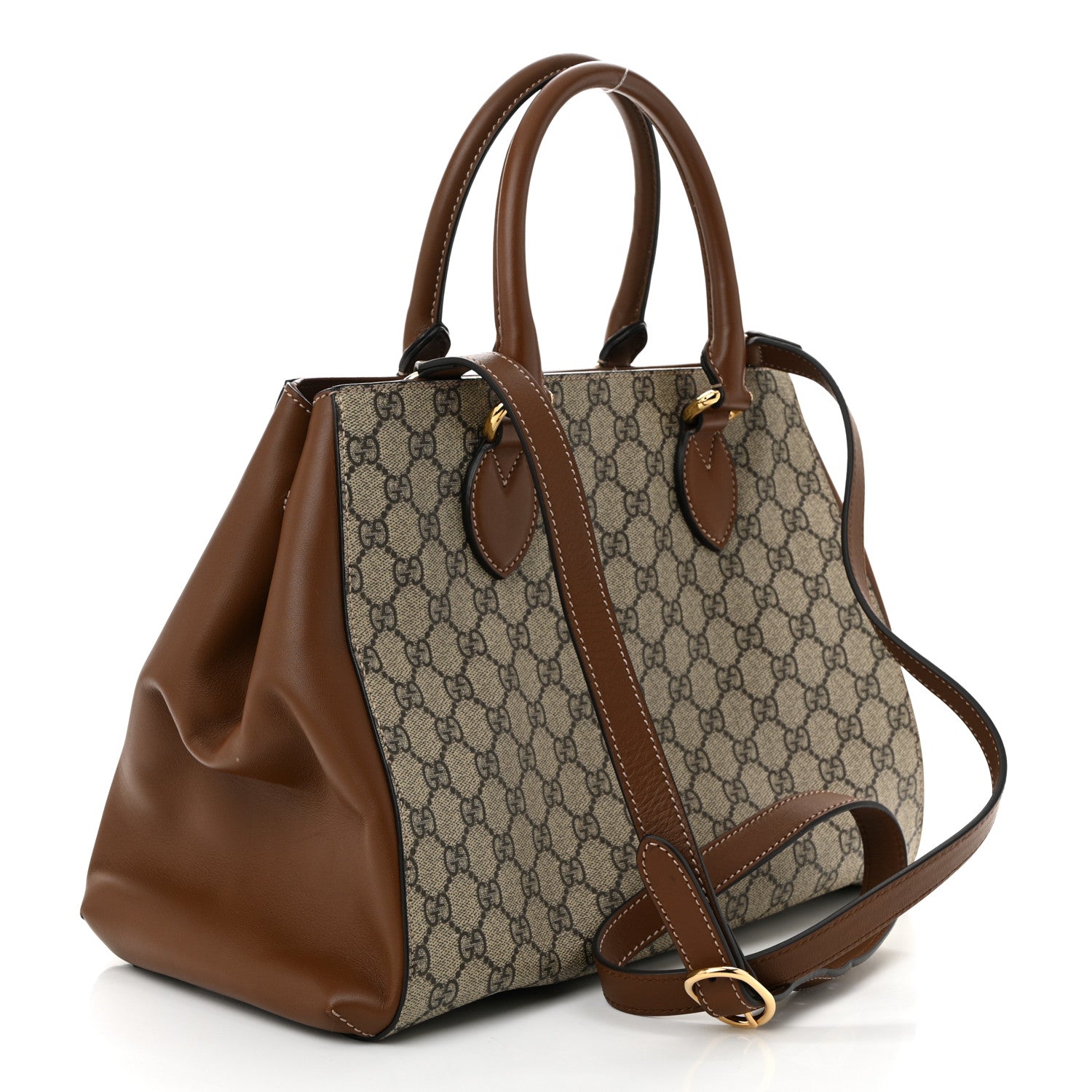 GG Supreme Monogram Moon Calfskin Top Handle Tote Bag Beige Ebony Tuscany