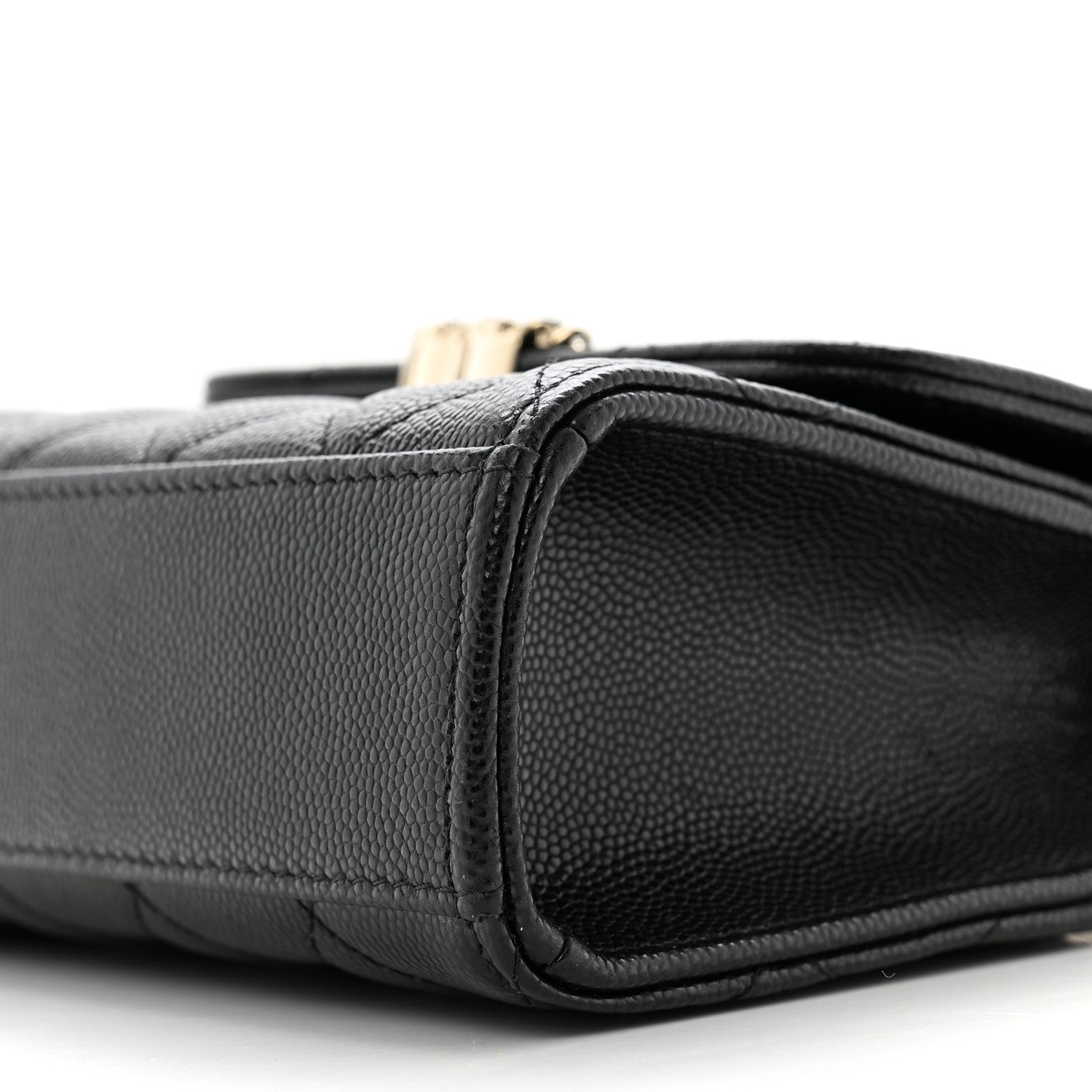 Caviar Quilted Double Chain Top Handle Flap With Chain Black