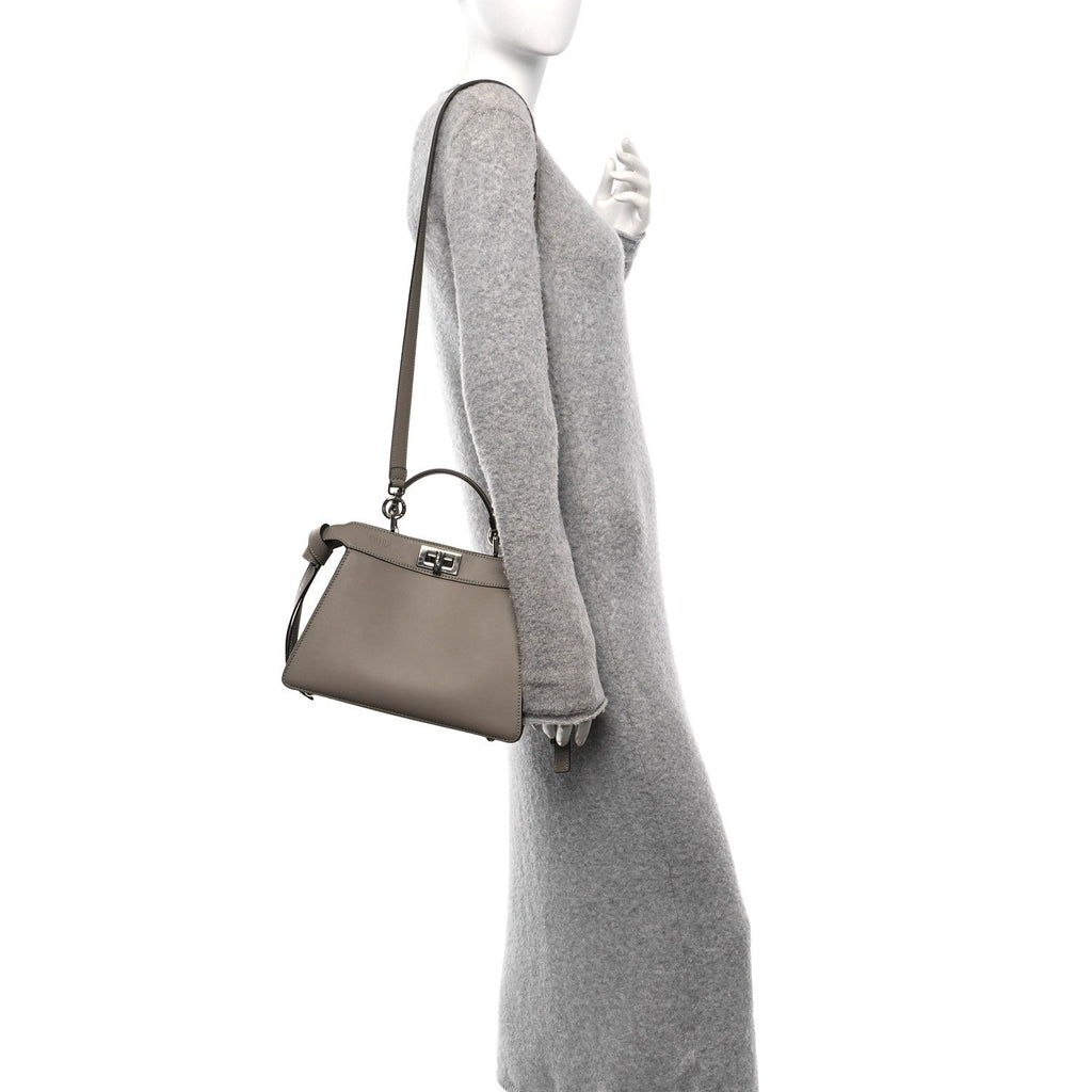 Vitello Seta Shiny Nappa Logo Embossed Laces Small Peekaboo I SEE U Satchel Tortora