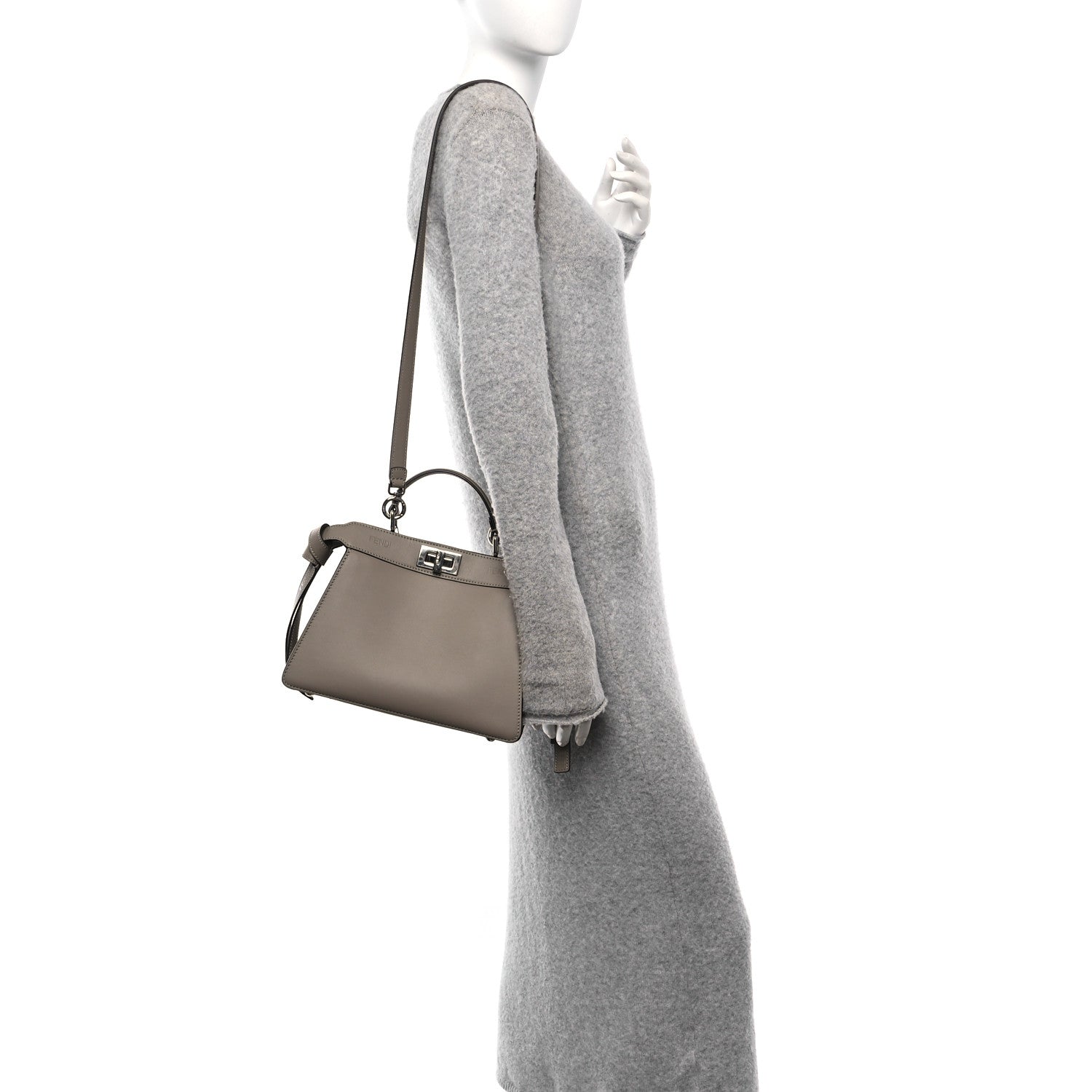 Vitello Seta Shiny Nappa Logo Embossed Laces Small Peekaboo I SEE U Satchel Tortora