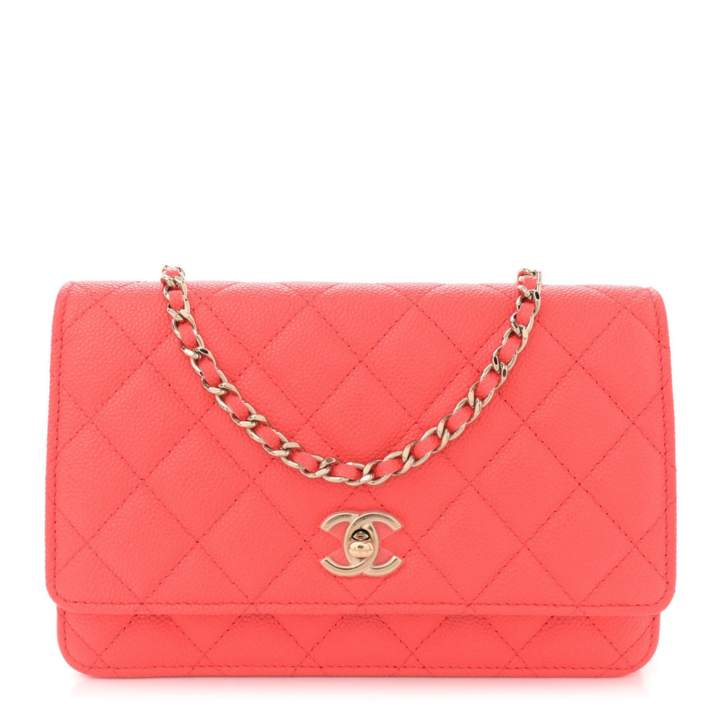 Caviar Quilted Bow Wallet On Chain WOC Orange
