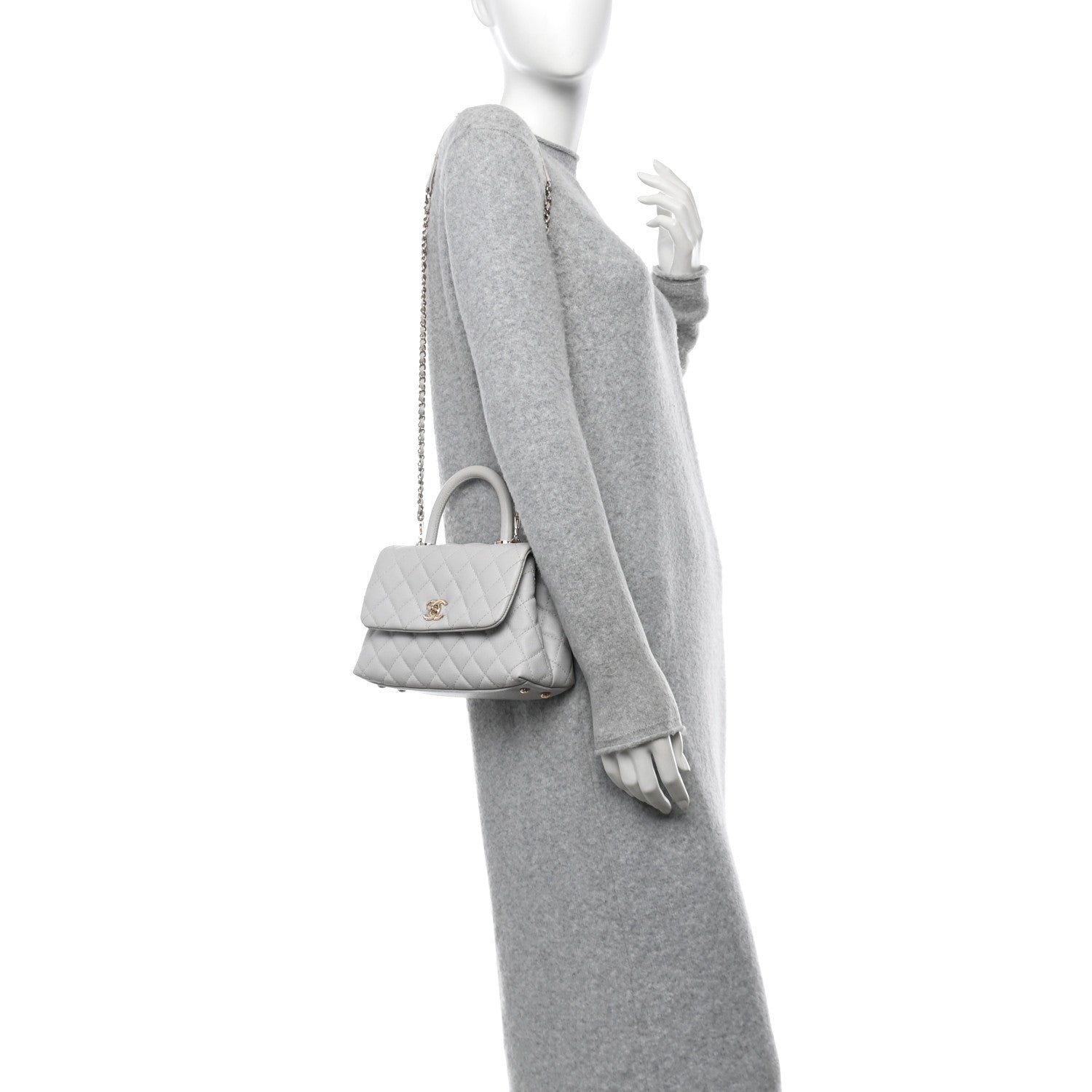 Caviar Quilted Mini Coco Handle Flap Light Grey