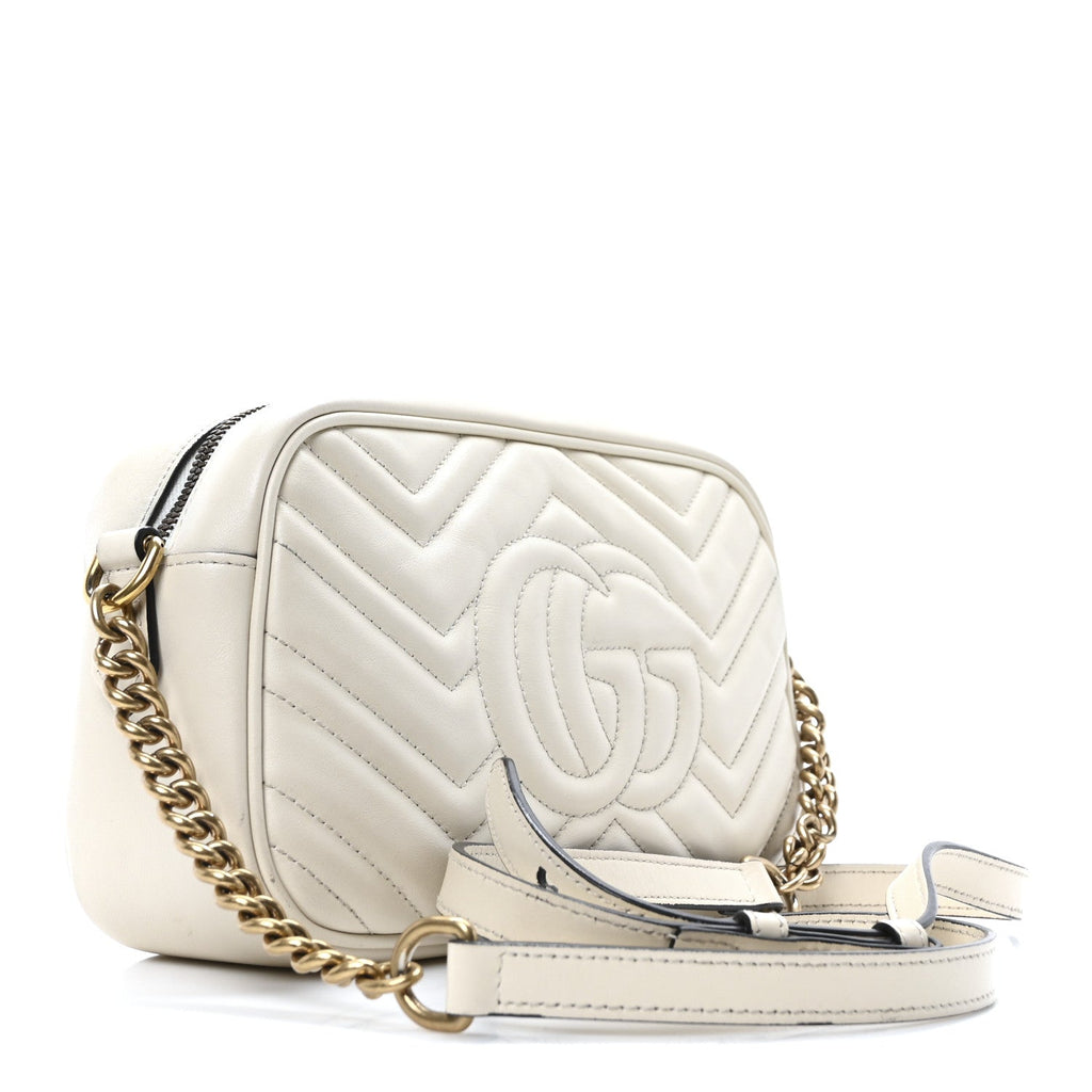 Calfskin Matelasse Small GG Marmont Chain Shoulder Bag White