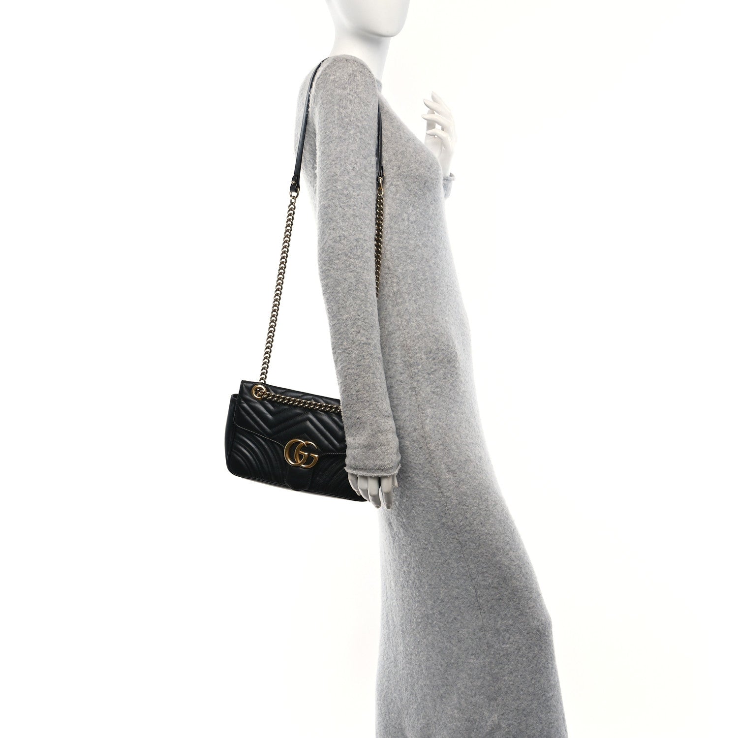 Calfskin Matelasse Small GG Marmont Shoulder Bag Black
