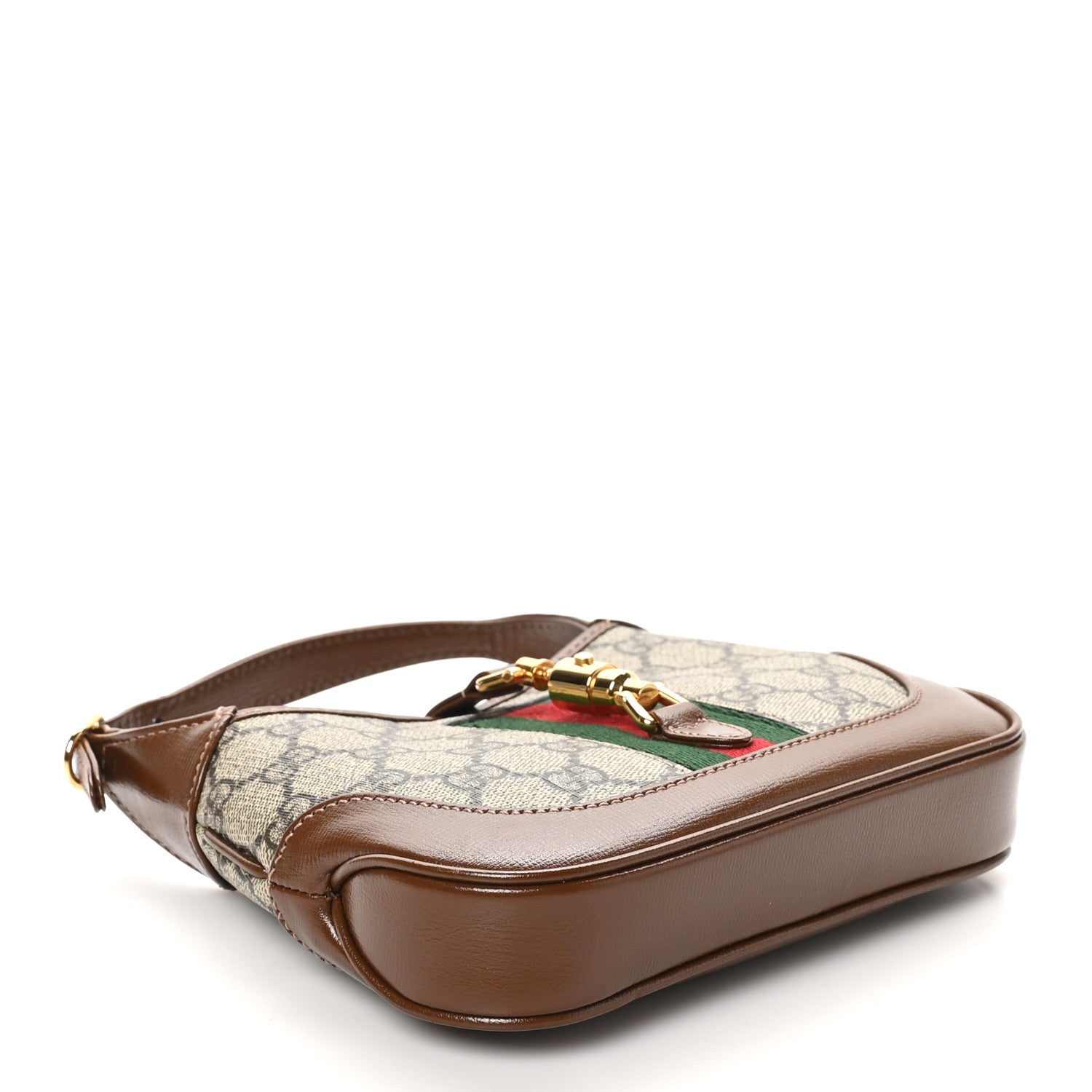 GG Supreme Monogram Azalea Calfskin Web Mini Jackie 1961 Hobo Beige Ebony Brown Sugar