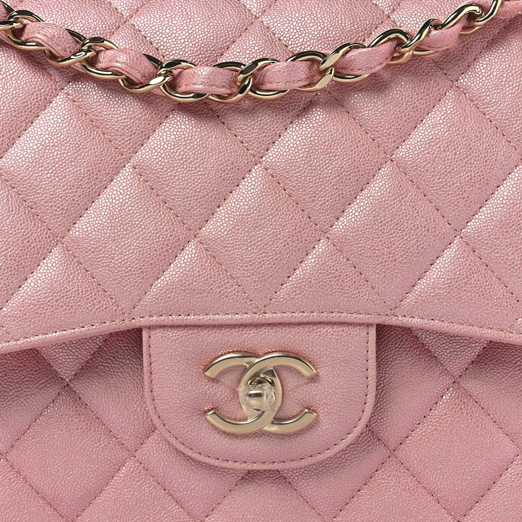Iridescent Caviar Quilted Jumbo Double Flap Rose Pink