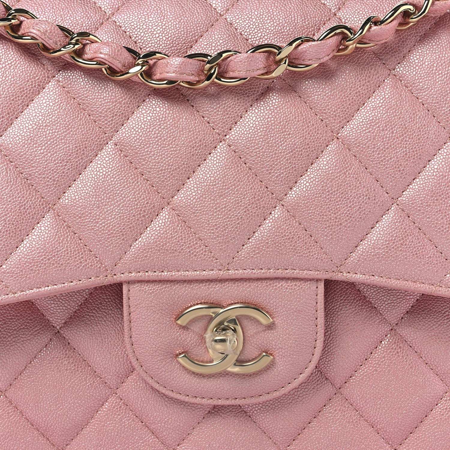 Iridescent Caviar Quilted Jumbo Double Flap Rose Pink