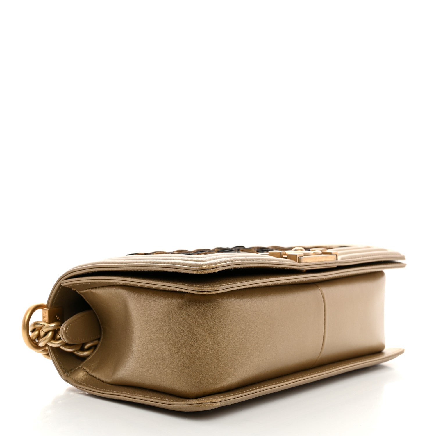 Metallic Lambskin Medium Scaled Boy Flap Gold