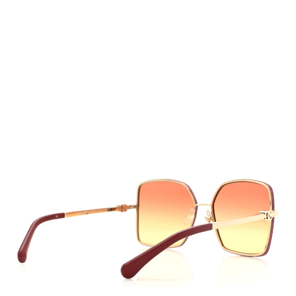 Metal Calfskin Denim Square Sunglasses 4288Q Gold