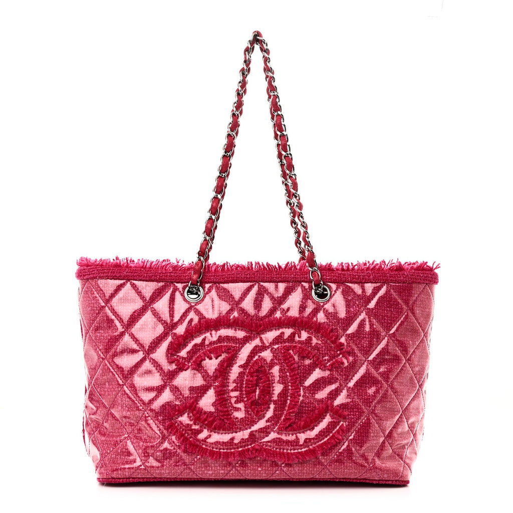 Vinyl Quilted Funny Tweed Tote Fuchsia