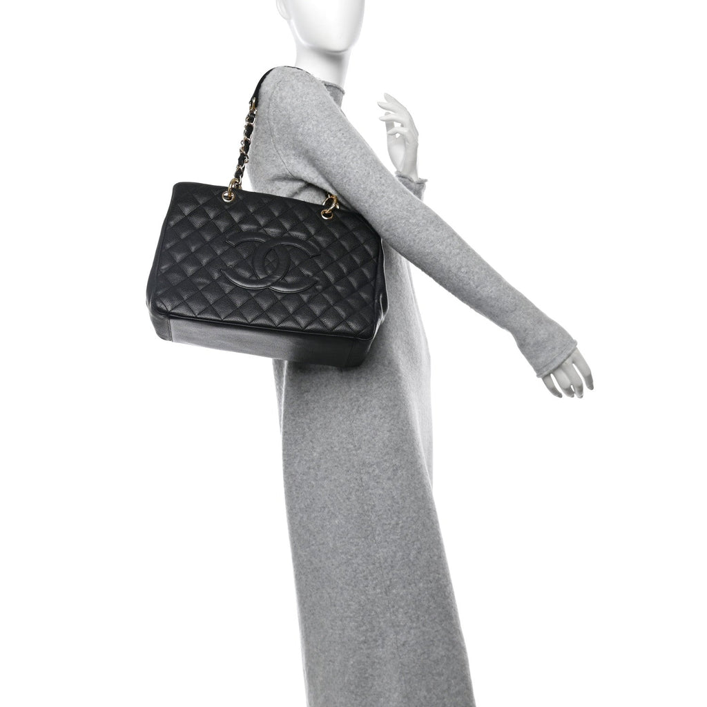 Caviar Quilted Grand Shopping Tote GST Black