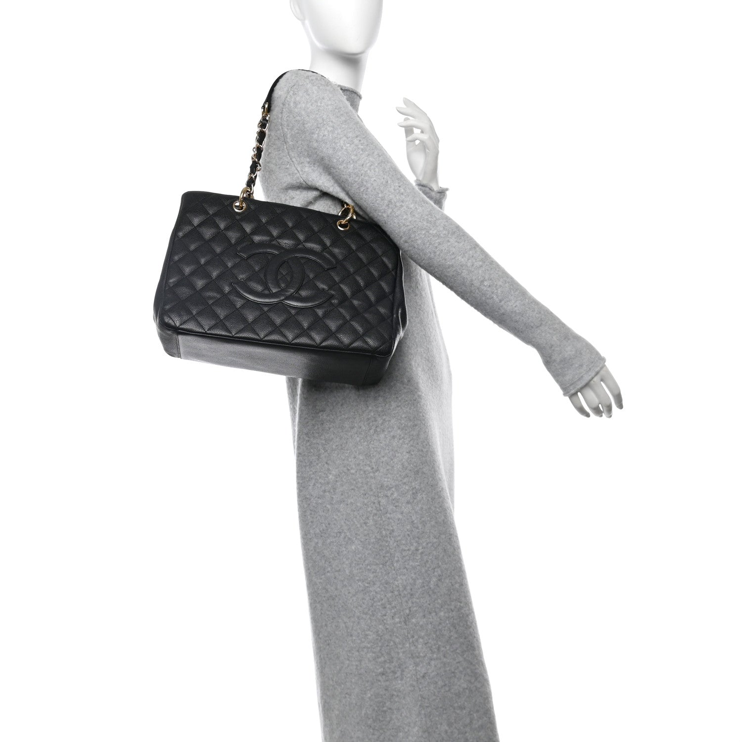 Caviar Quilted Grand Shopping Tote GST Black