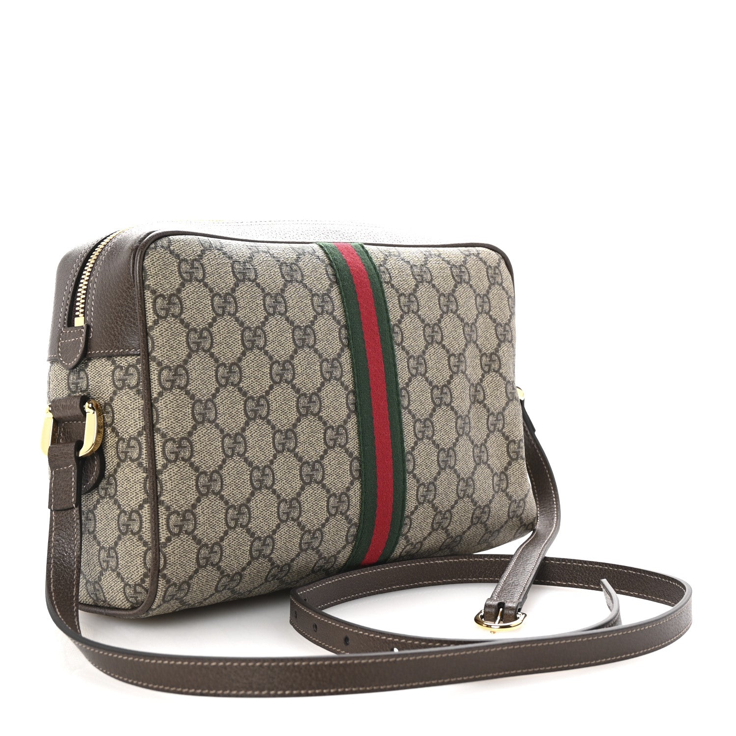 GG Supreme Monogram Web Small Ophidia Shoulder Bag Brown