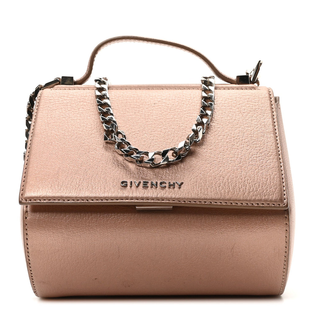 Metallic Calfskin Mini Pandora Box Chain Crossbody Bag Light Pink