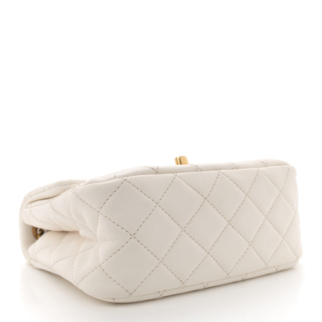 Lambskin Quilted Mini Pearl Crush Flap White