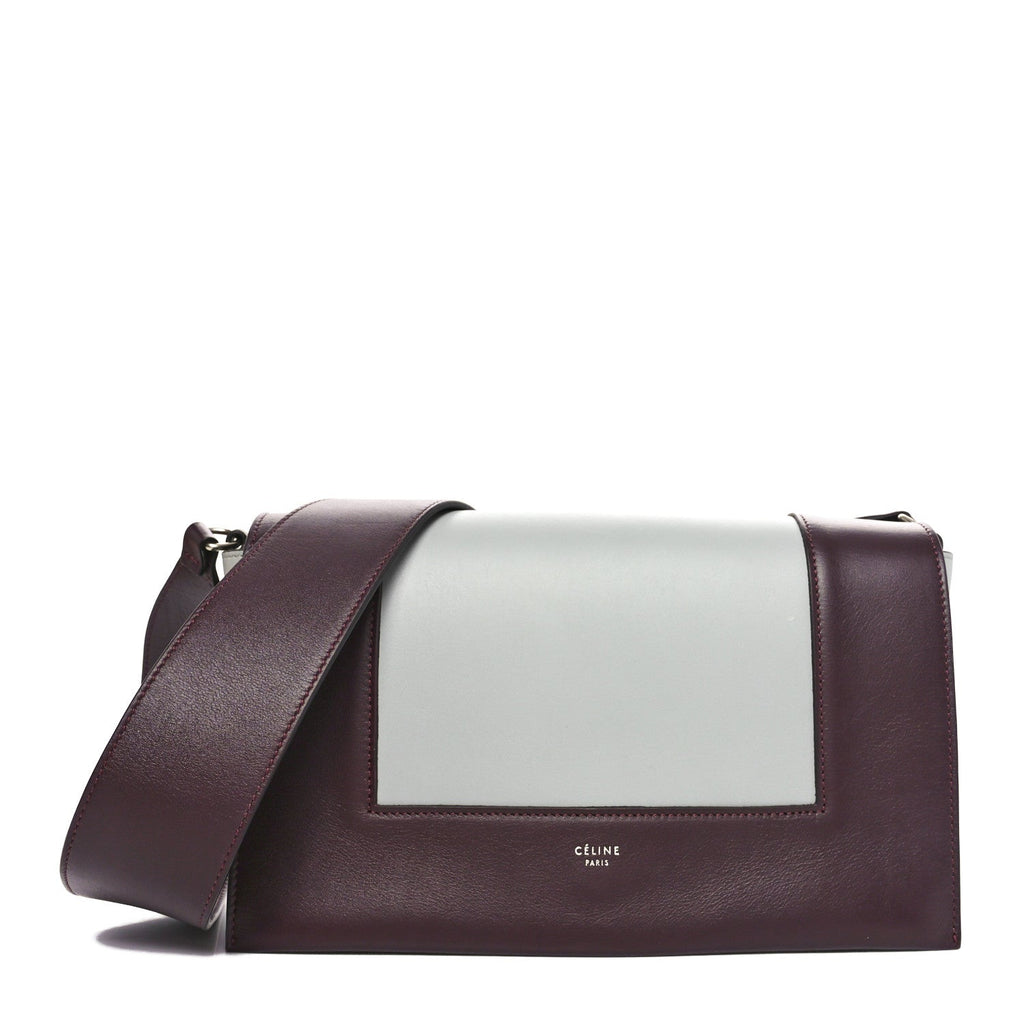 Shiny Smooth Calfskin Medium Frame Shoulder Bag Burgundy Pearl Blue