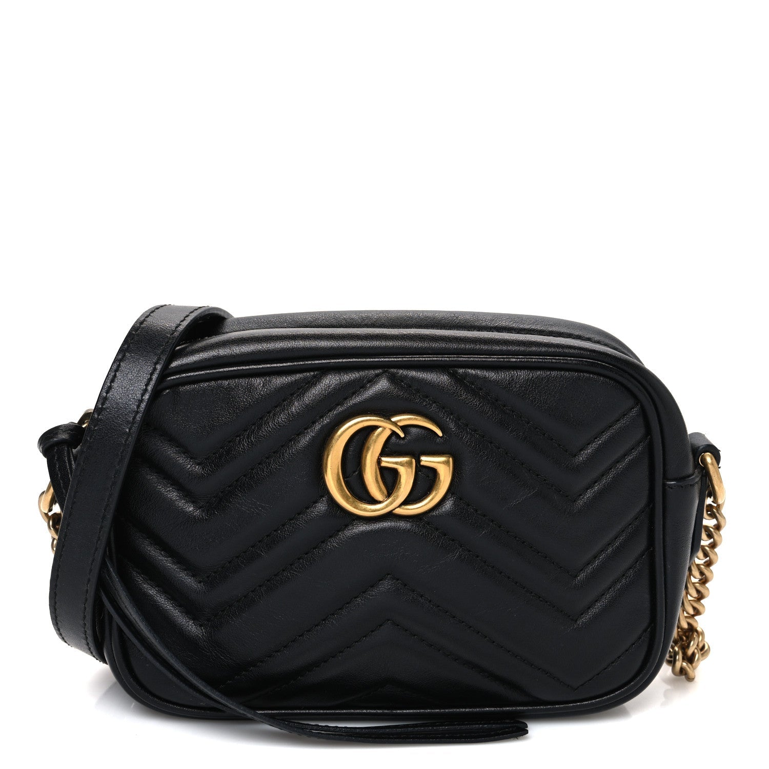 Calfskin Matelasse Mini GG Marmont Chain Shoulder Bag Black