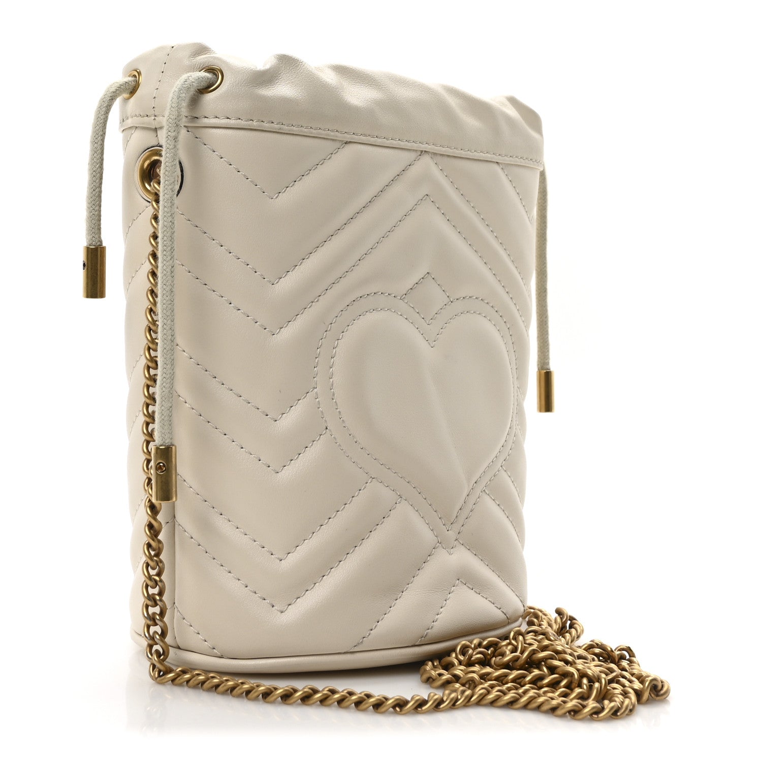 Calfskin Matelasse Mini GG Marmont 2.0 Bucket Bag White