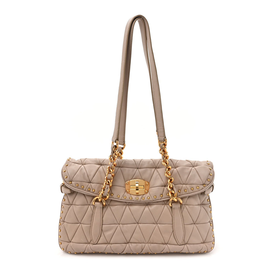 Nappa Quilted Studded Tote Cammeo