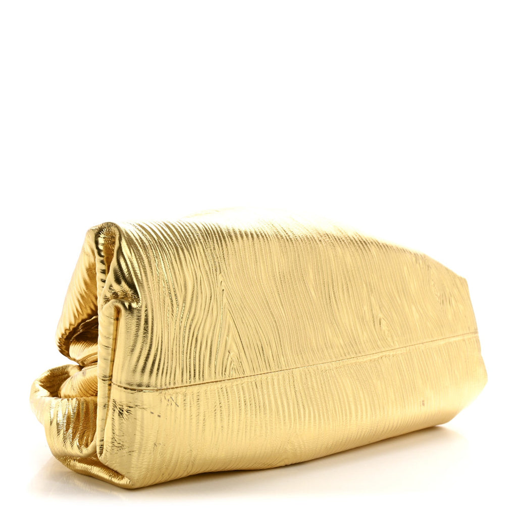 Metallic Bark Calfskin Embossed The Pouch Oversized Clutch Oro