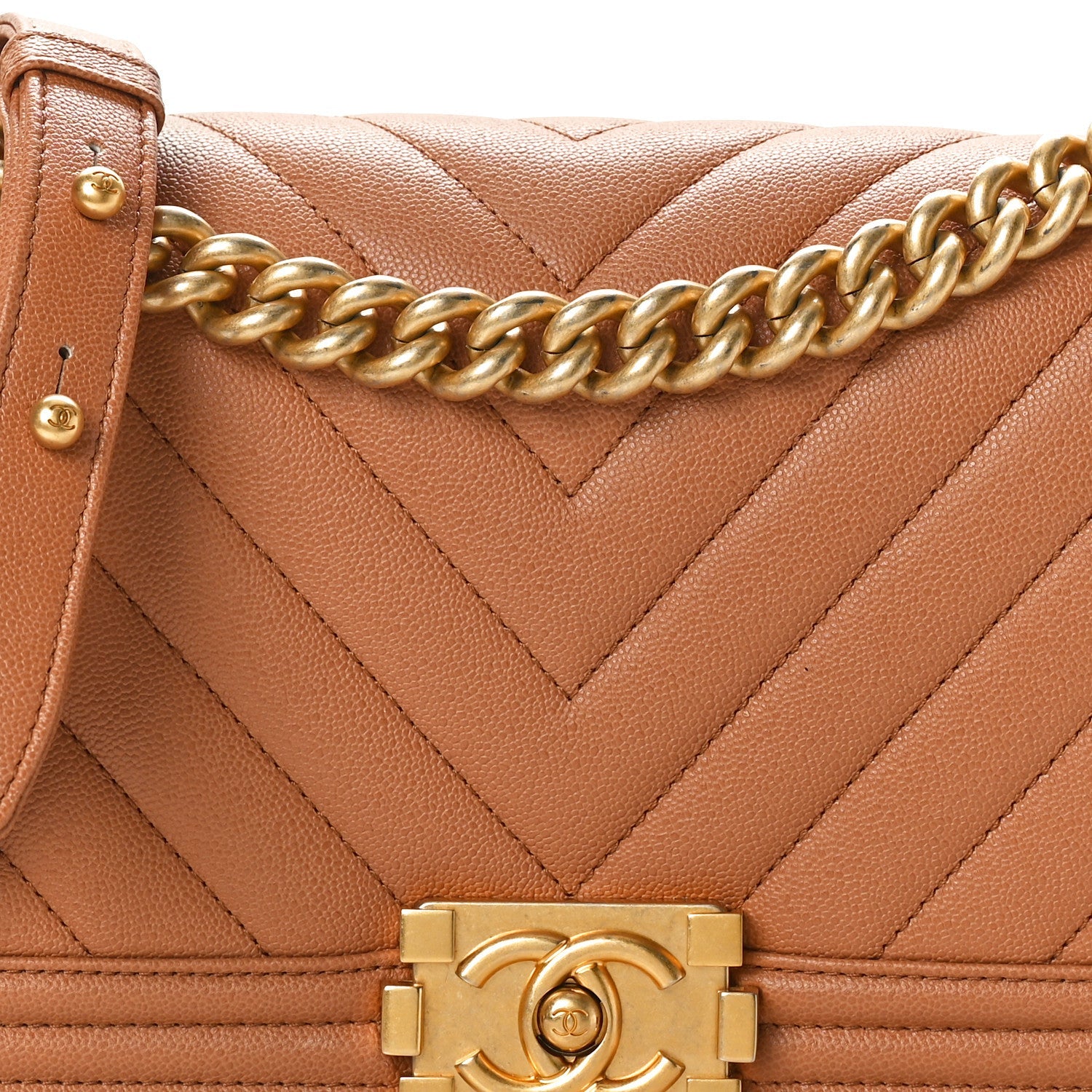 Caviar Chevron Quilted Medium Boy Flap Brown