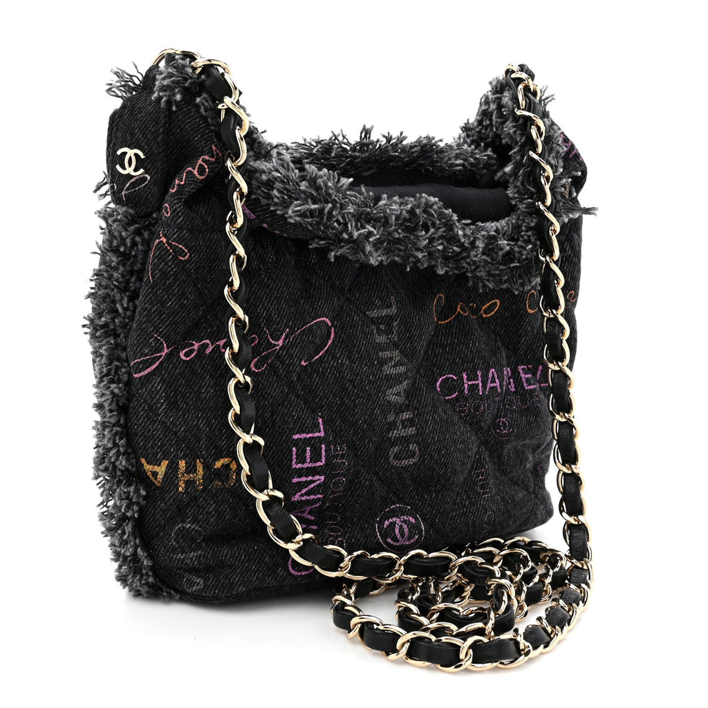 Denim Quilted Mood Small Bucket With Chain Black Multicolor