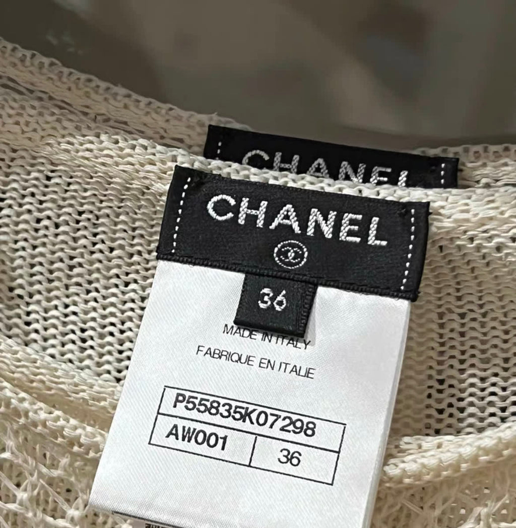 Chanel 17C crochet dress with parrot igan three pieces suit