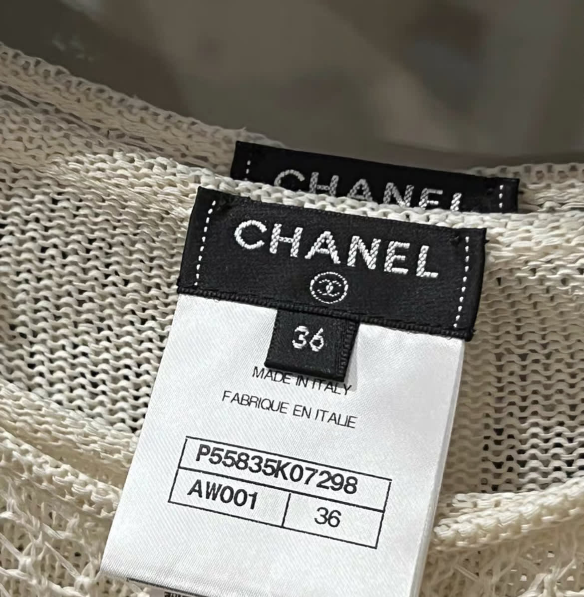 Chanel 17C crochet dress with parrot igan three pieces suit