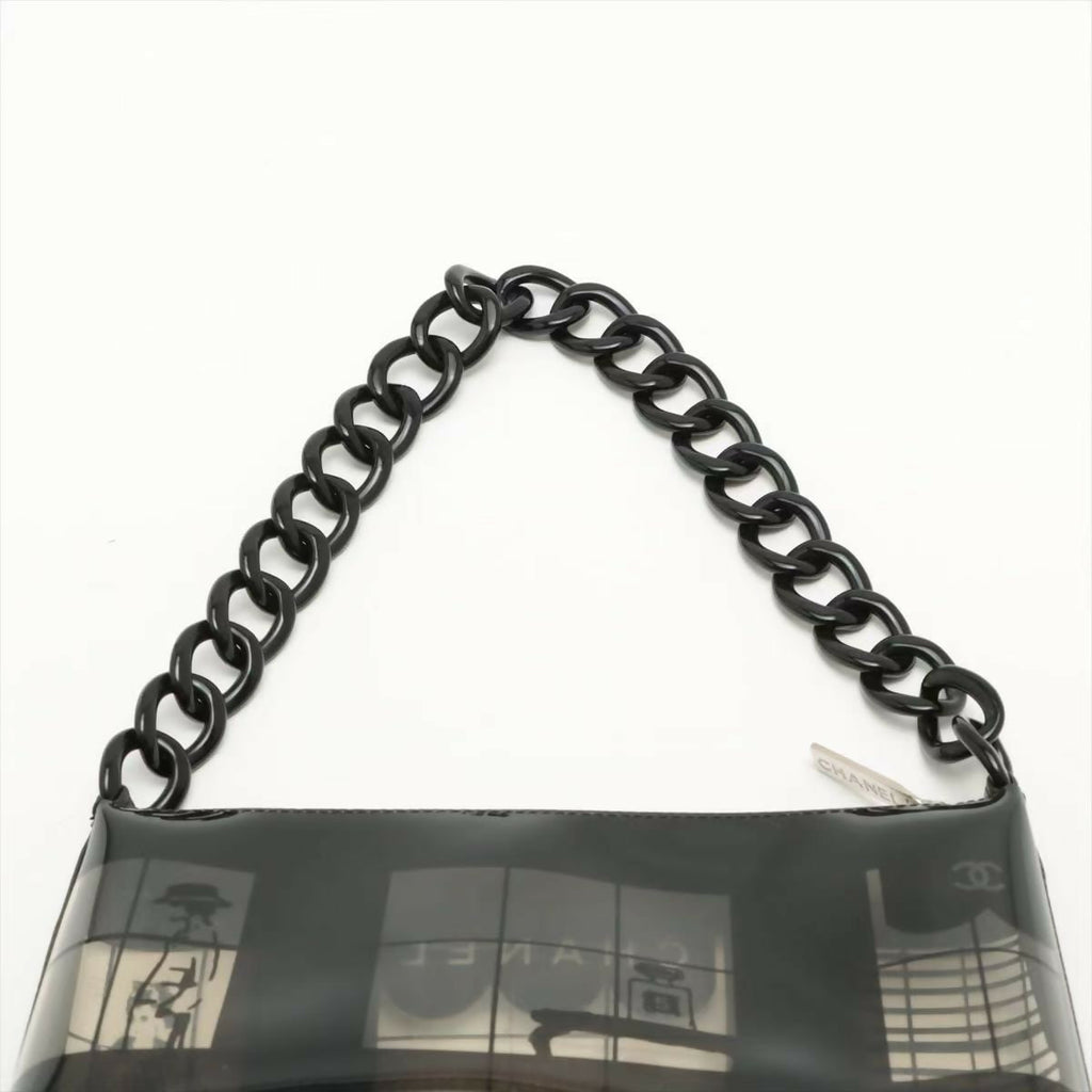 Chanel 2003 Acrylic Black and White Semi-sheer Construction Gourmette-chain Shoulder Bag