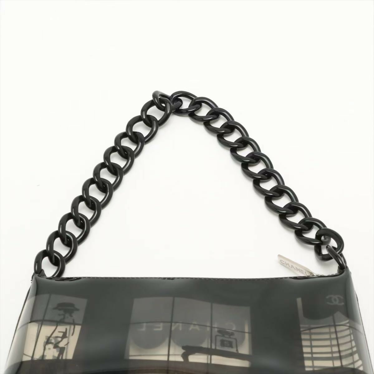Chanel 2003 Acrylic Black and White Semi-sheer Construction Gourmette-chain Shoulder Bag