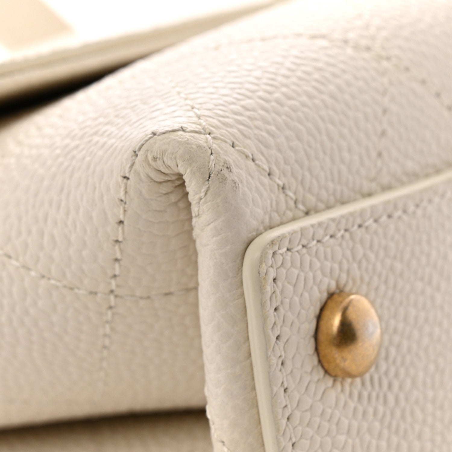 Grained Calfskin Small Stitched Flap White