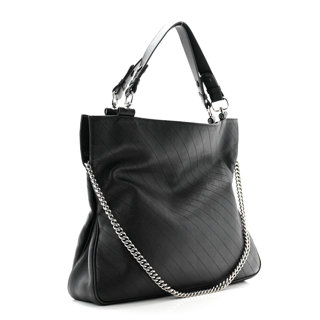 Sakai Be Green Calfskin Diagonal Stitched Medium Blondie Tote Black