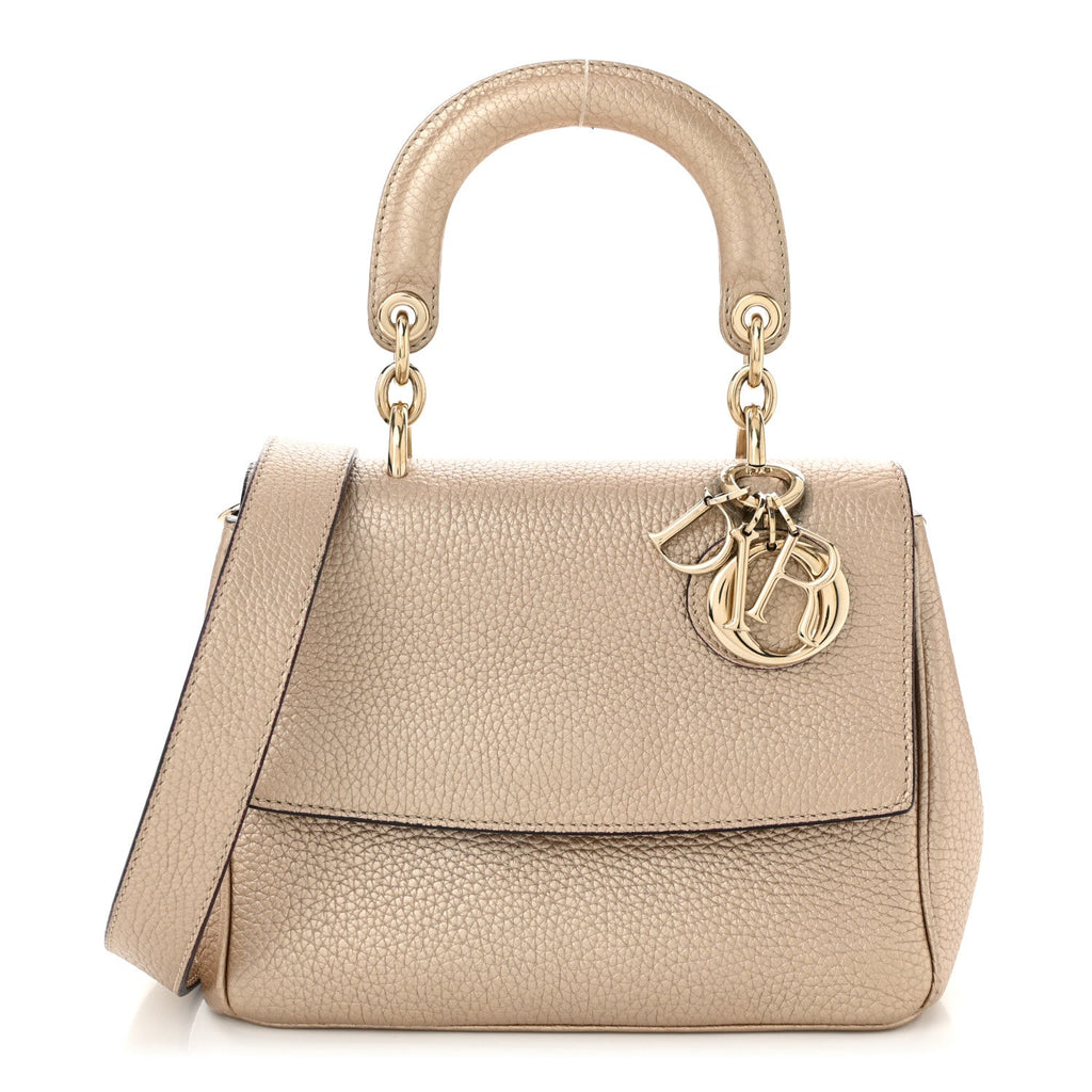 Metallic Bullcalf Mini Be Dior Flap Pale Gold