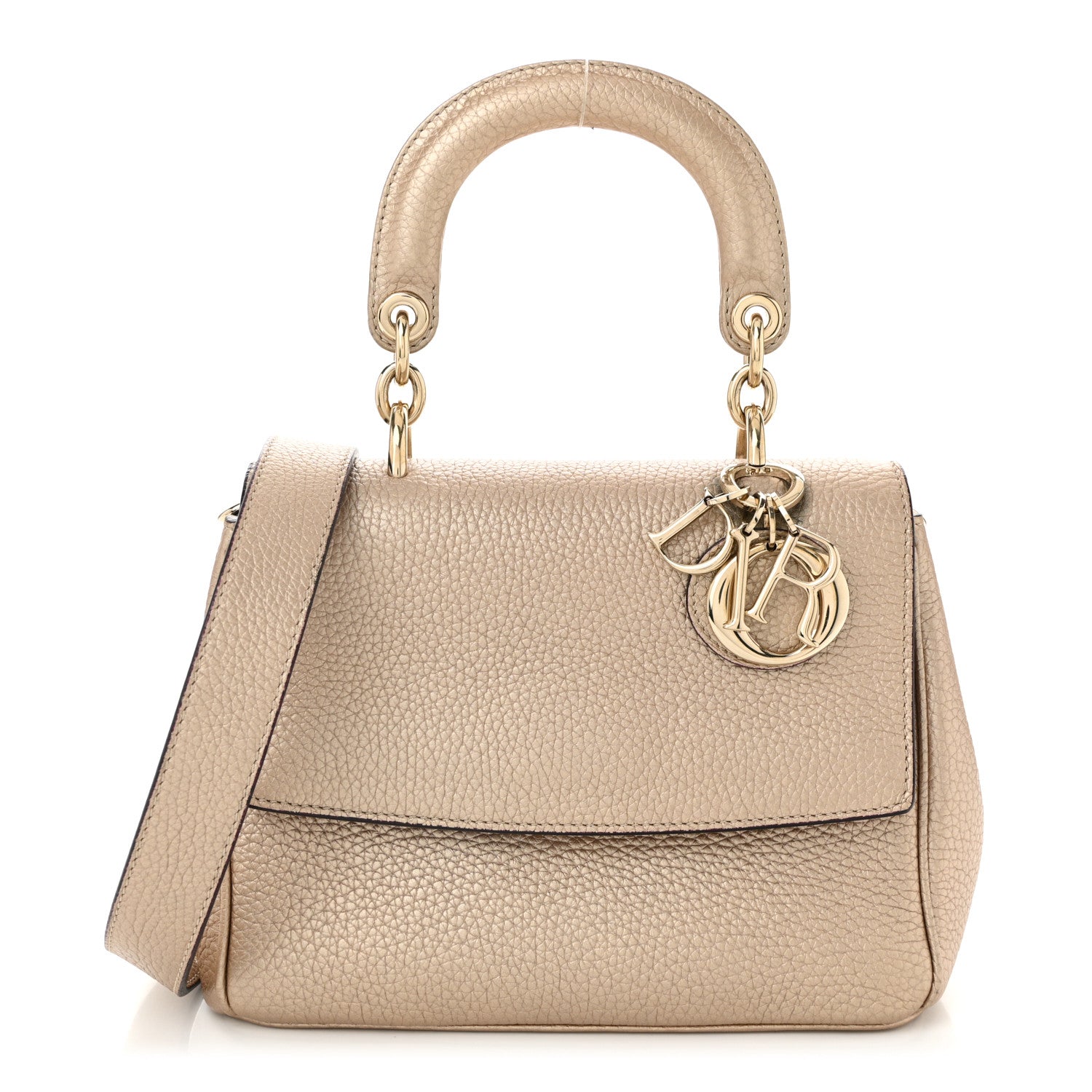 Metallic Bullcalf Mini Be Dior Flap Pale Gold