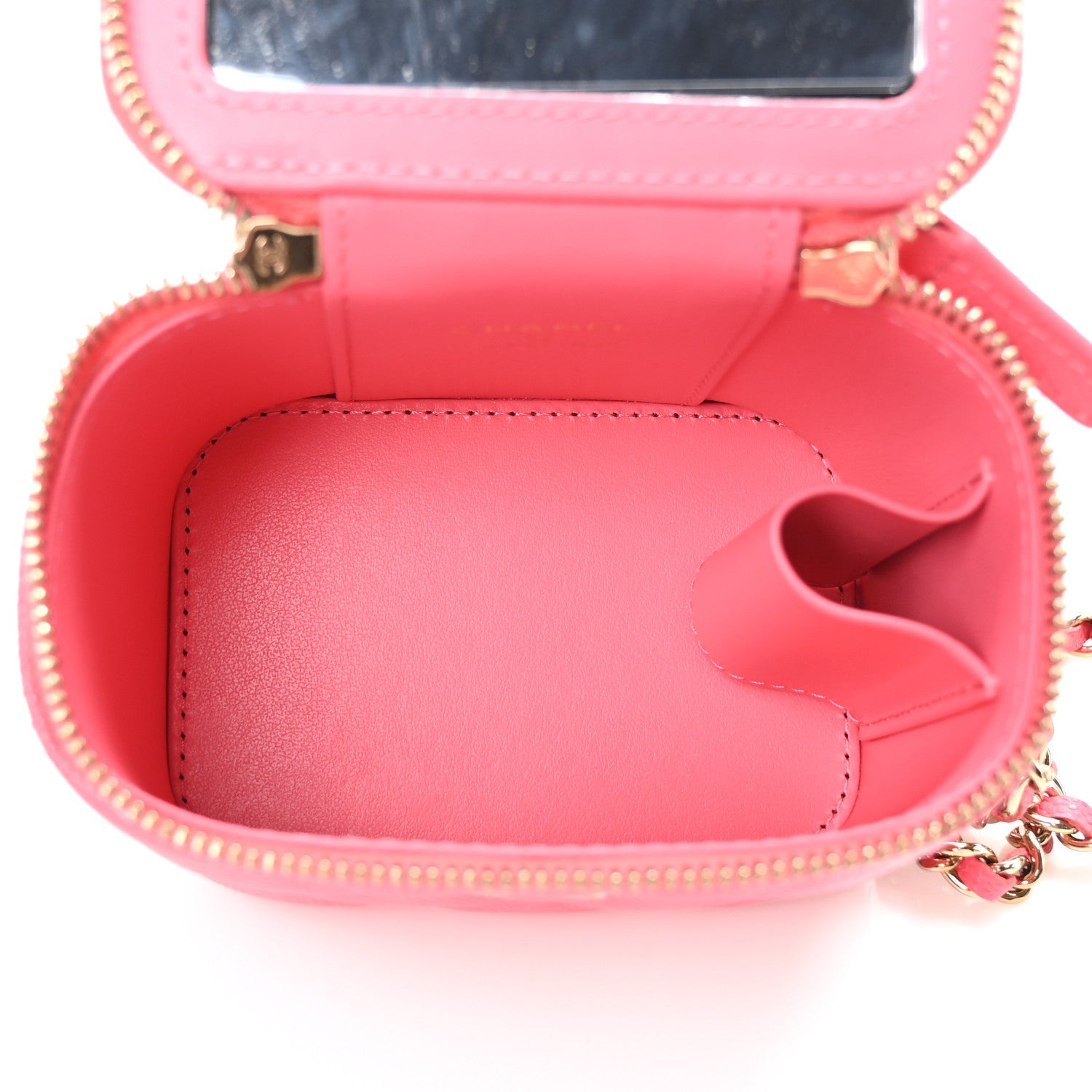 Caviar Quilted Mini Vanity Case With Chain Pink