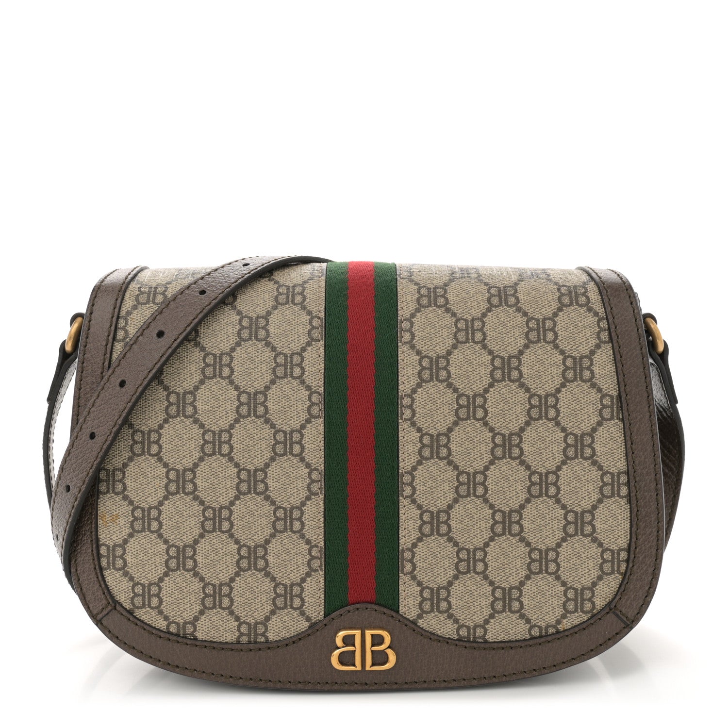 X BALENCIAGA BB Supreme Monogram Web Small Ophidia Shoulder Bag Beige New Acero