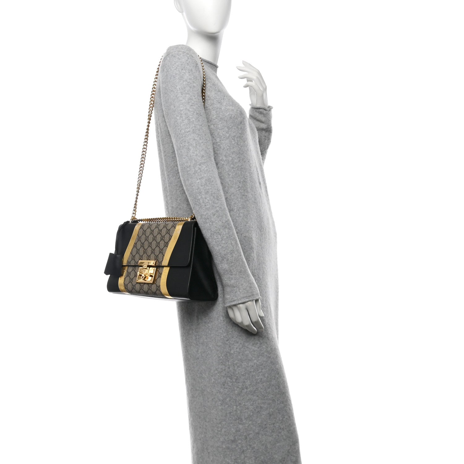 Calfskin GG Supreme Monogram Medium Padlock Shoulder Bag Black Gold