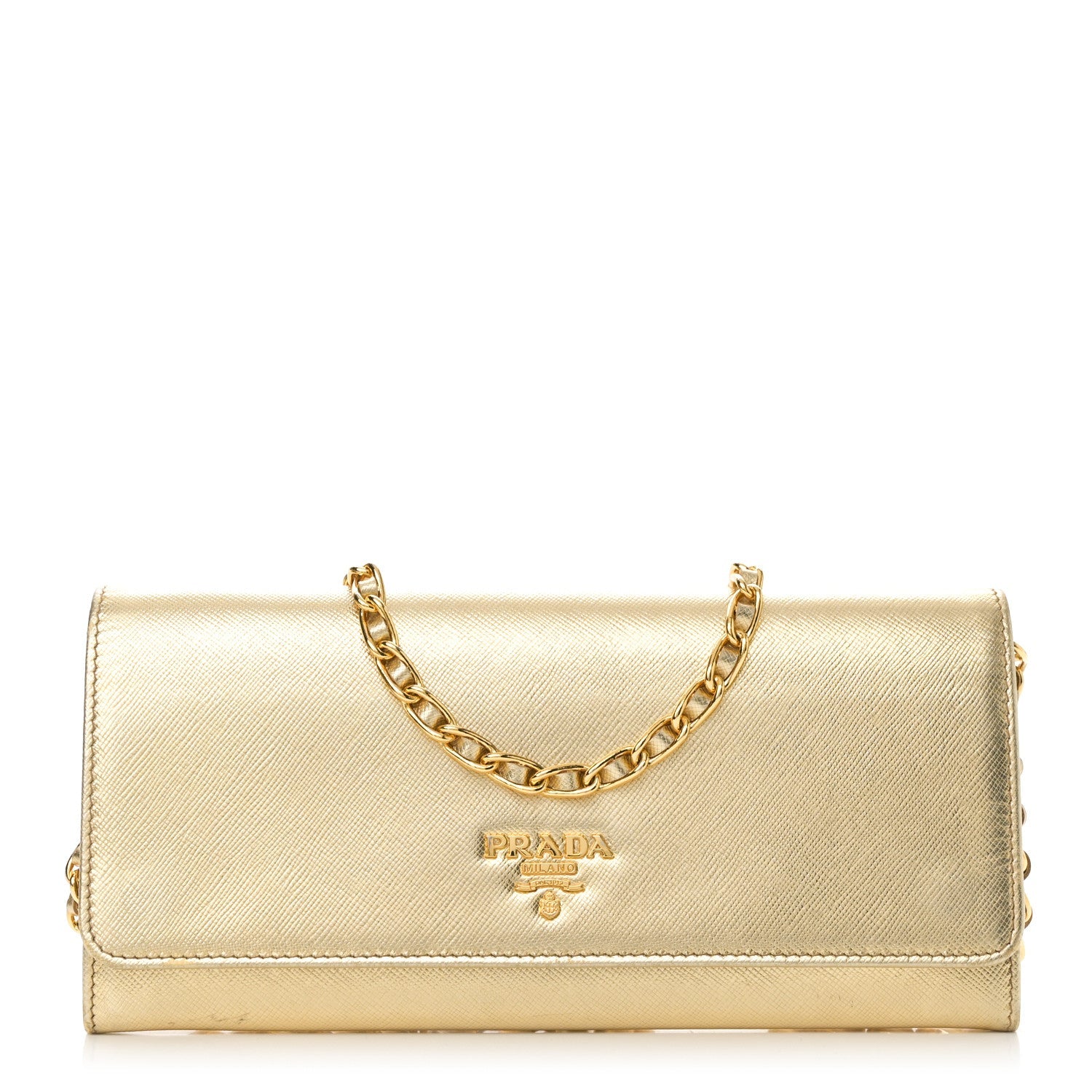 Saffiano Metal Oro Chain Wallet Platino