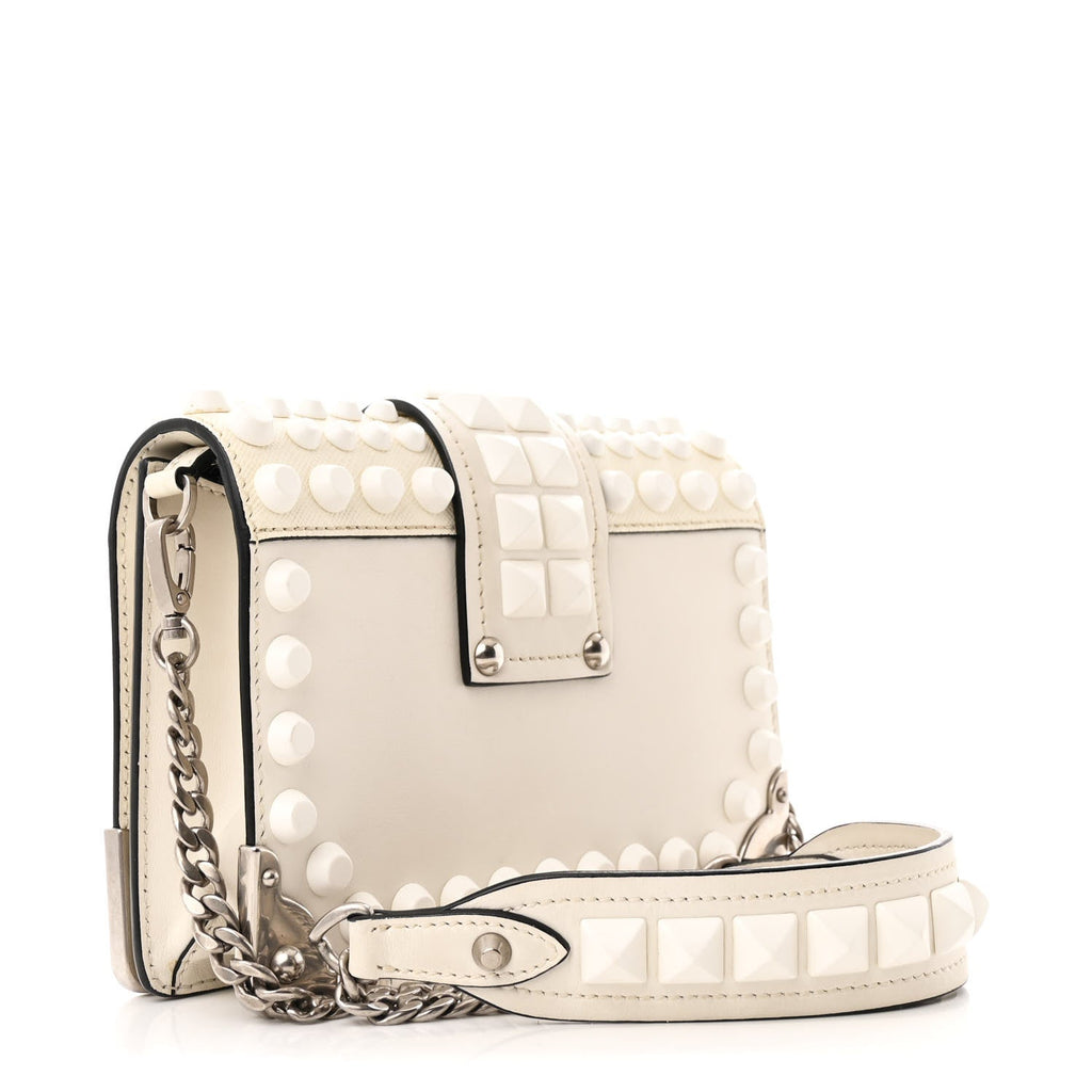 City Calfskin Saffiano Studded Cahier Bag White