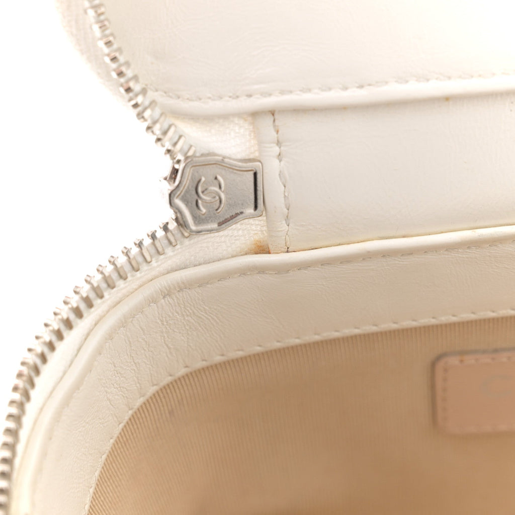 Calfskin Raffia Small Vanity Case Bag White Beige